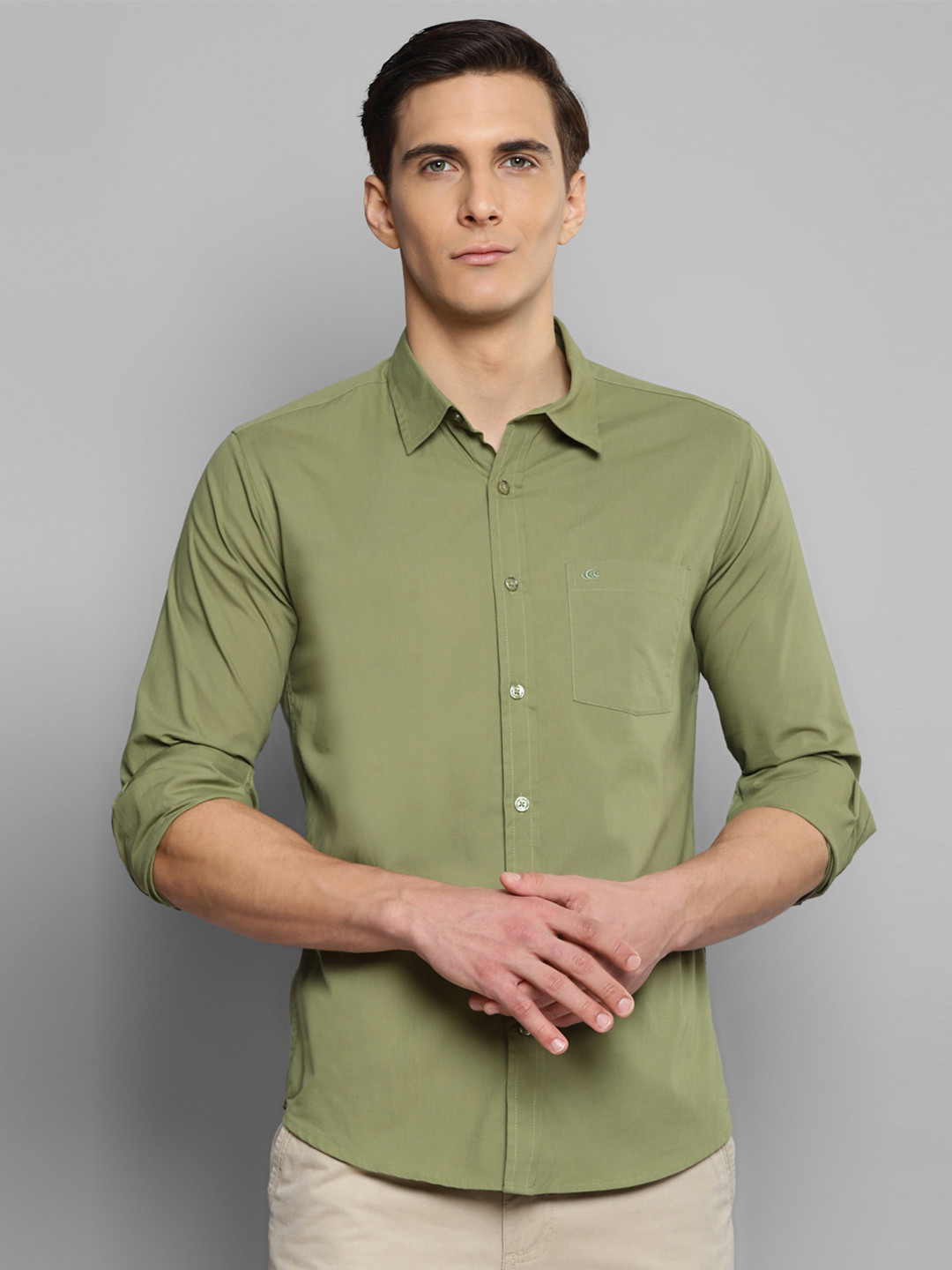 Allen Cooper Men Olive Green Slim Fit Casual Shirt