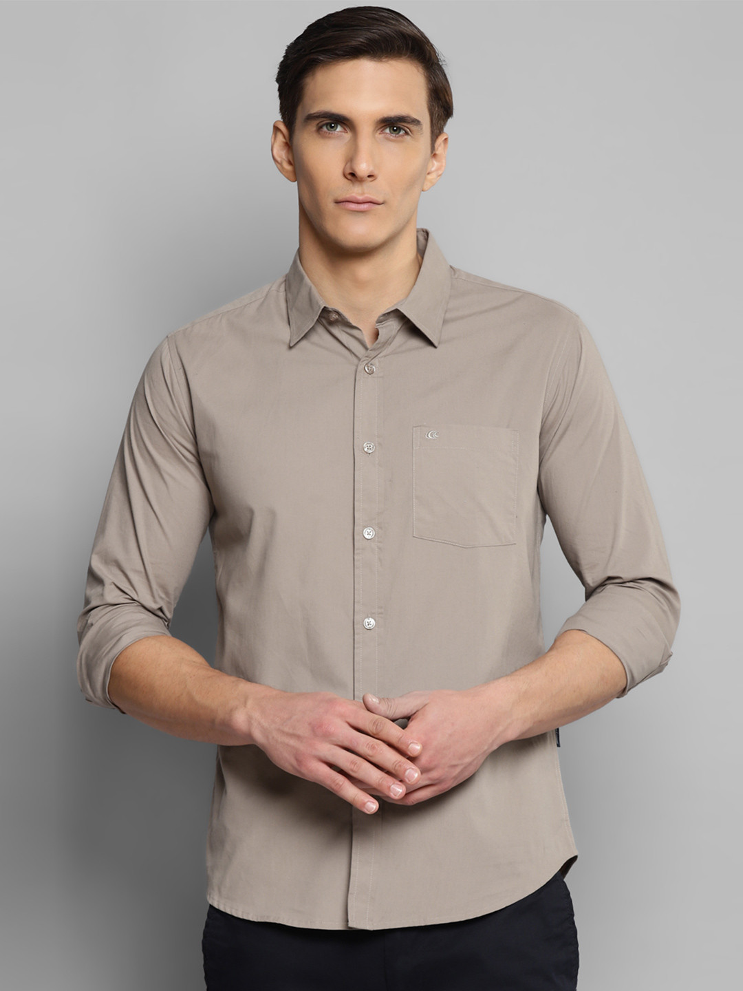Men's Solid Light Khaki Cotton Full Sleeve Smart Casual Shirt