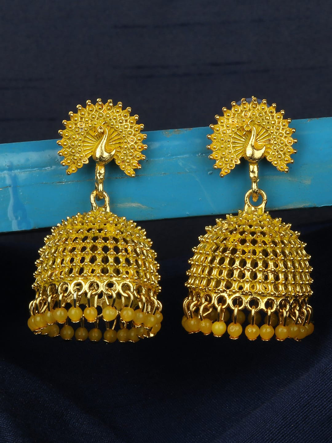 ANIKAS CREATION Yellow Contemporary Jhumkas Earrings