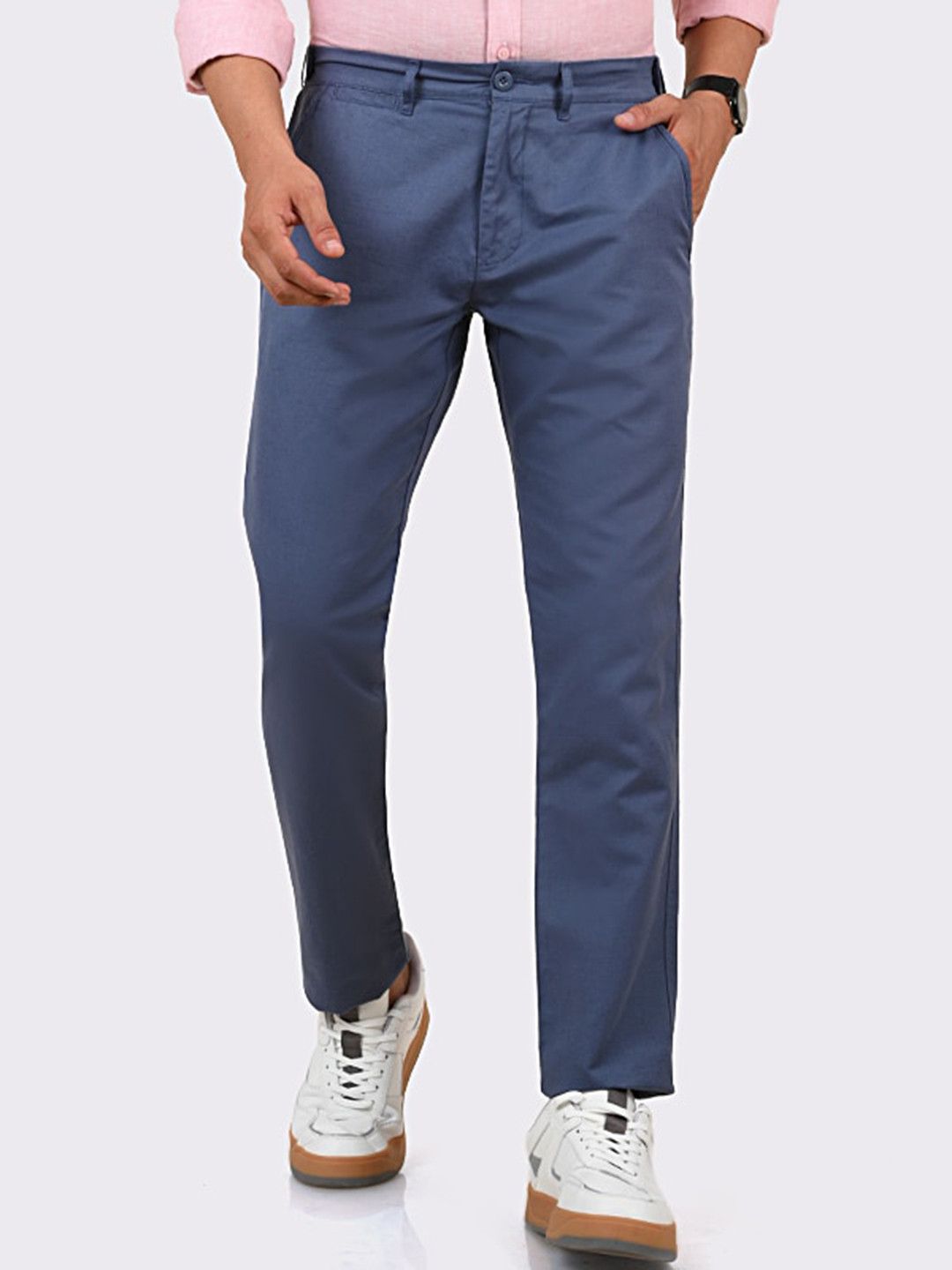MERCHANT MARINE Men Blue Cotton Linen Trousers
