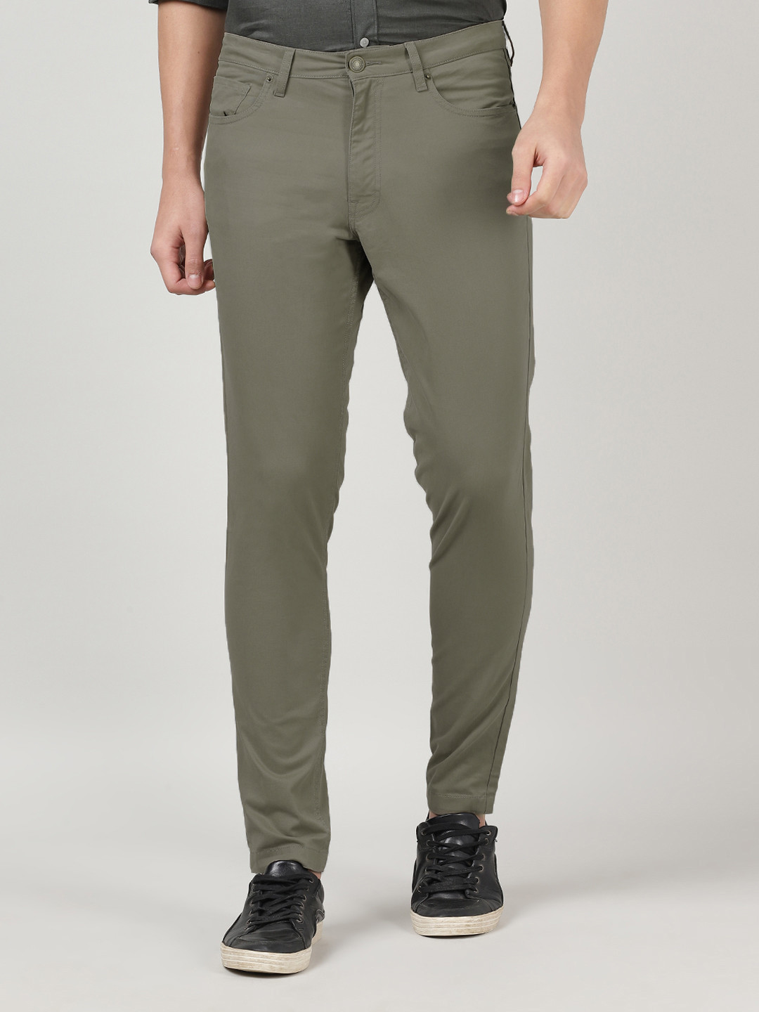 MERCHANT MARINE Men Olive Green Slim Fit Trousers