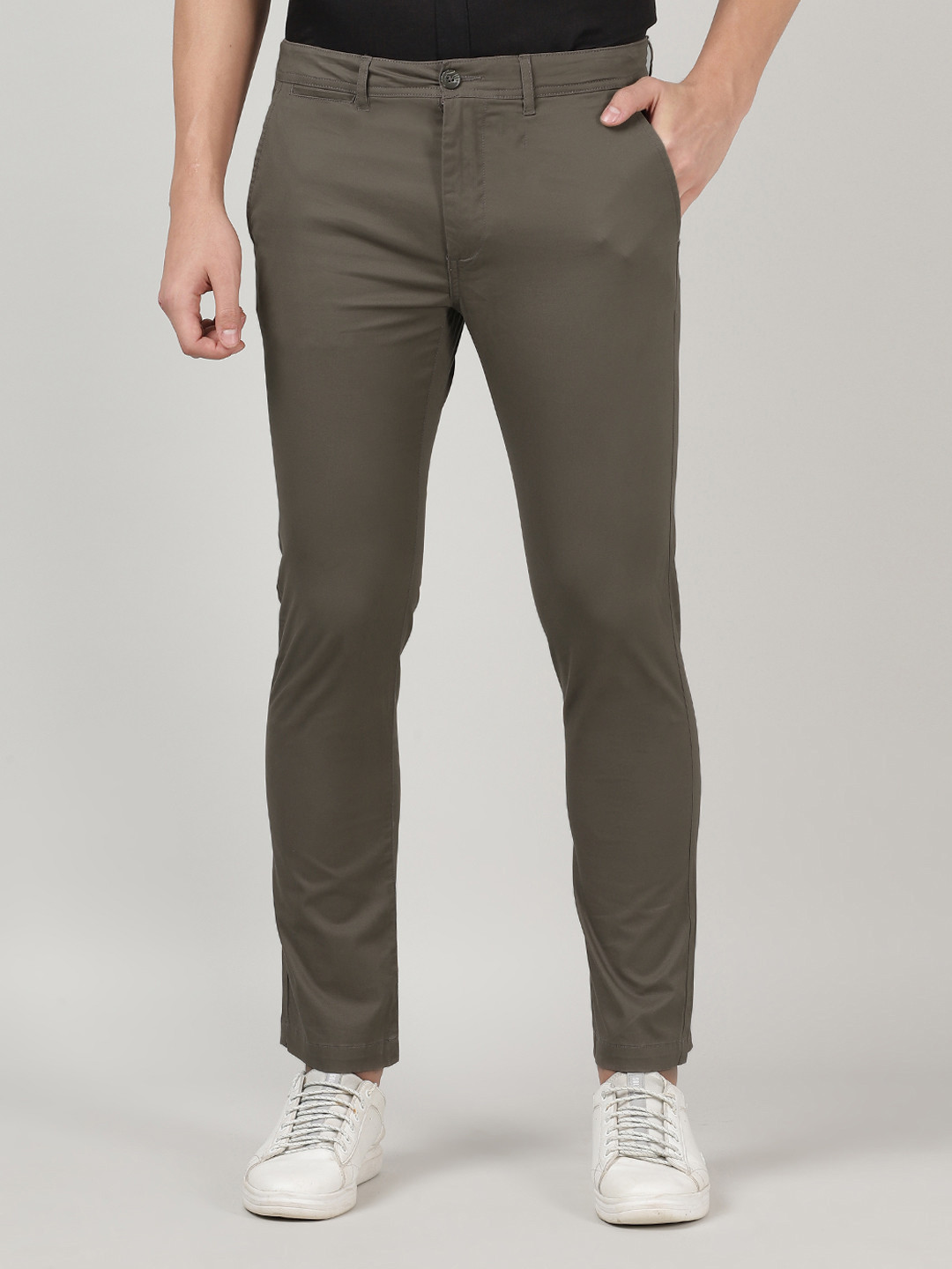 MERCHANT MARINE Men Grey Solid Slim Fit Chinos