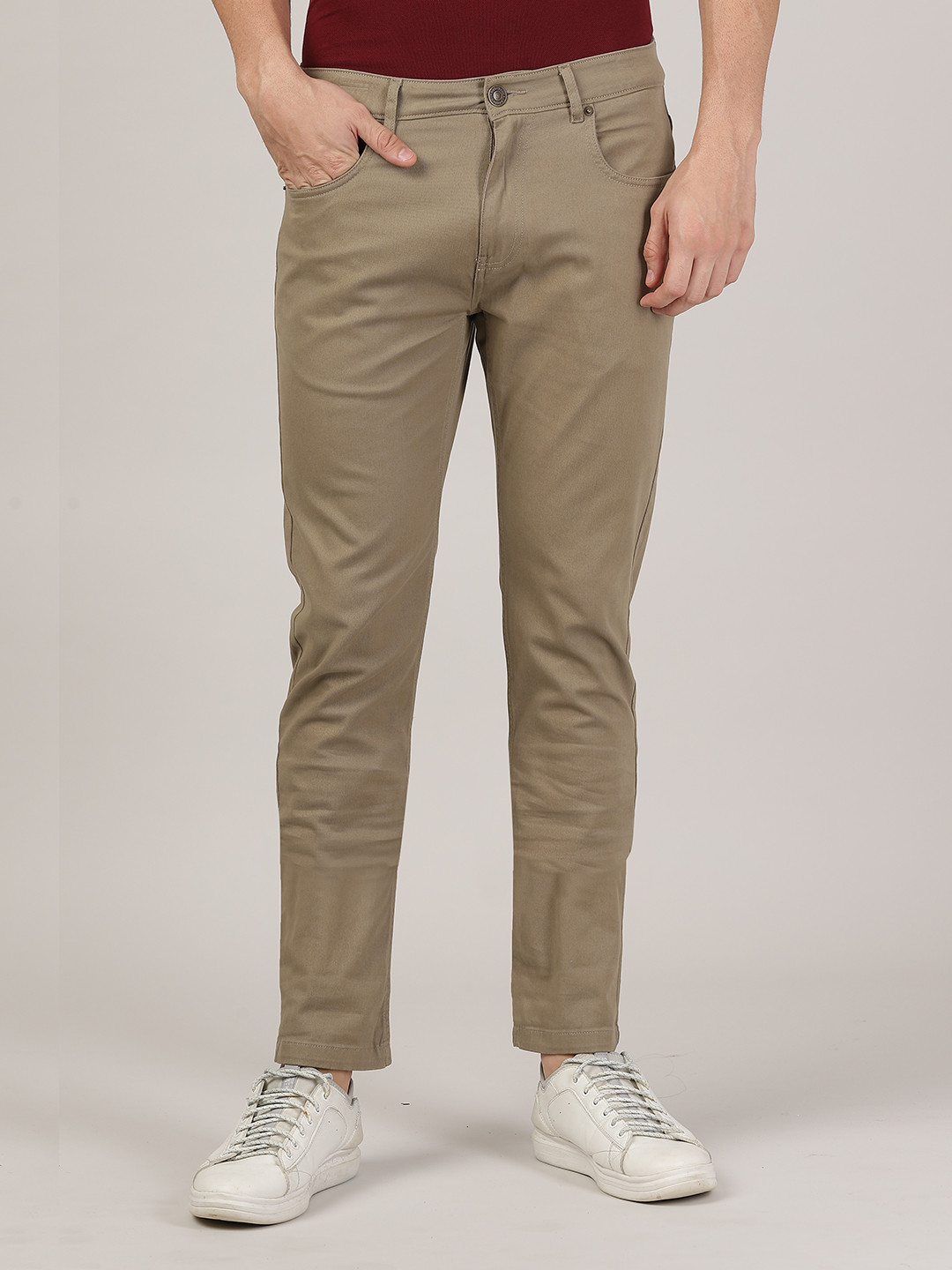 MERCHANT MARINE Men Khaki Slim Fit Solid Cotton Trousers