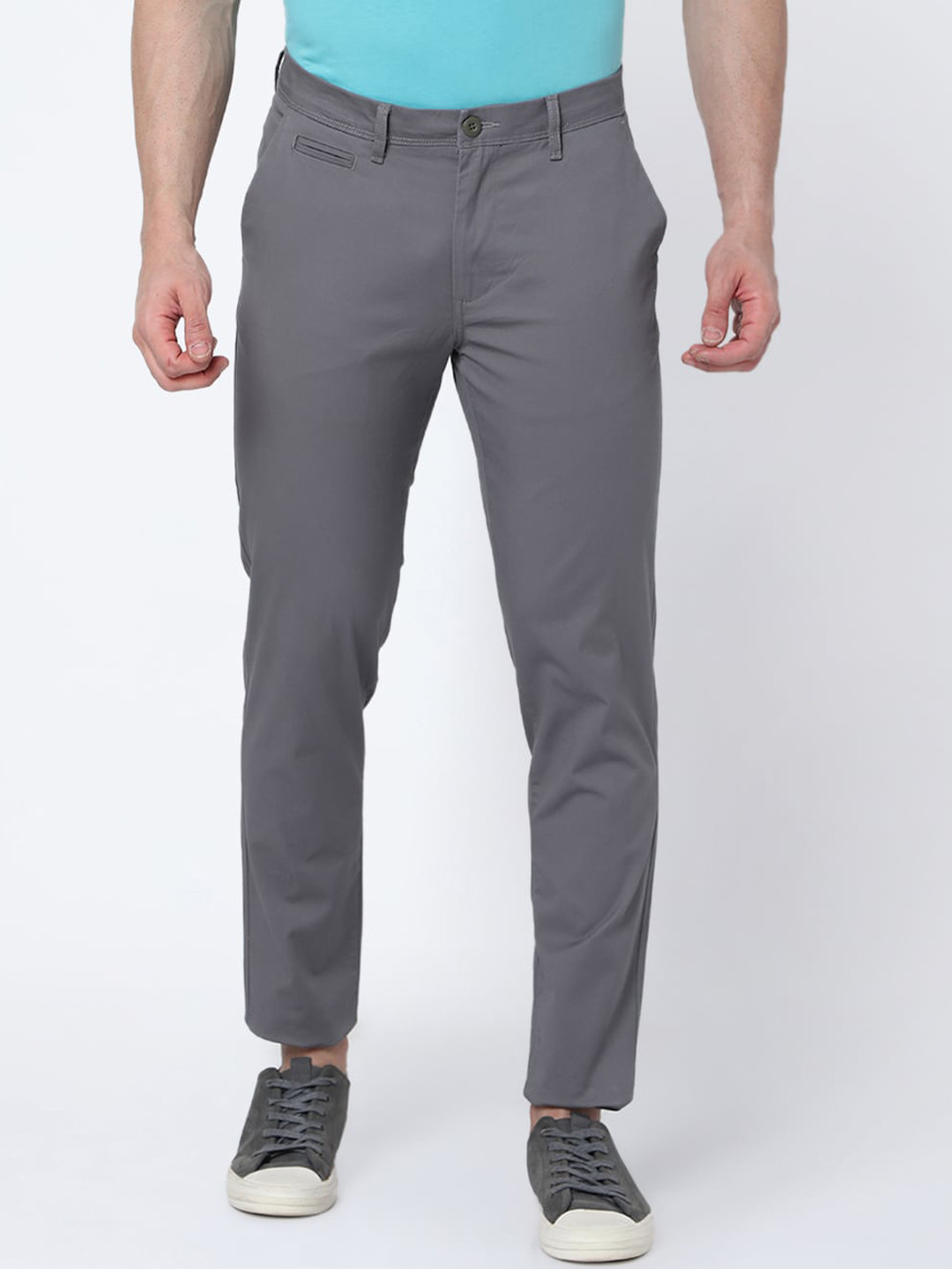 MERCHANT MARINE Men Grey Slim Fit Lightweight Chinos Trousers