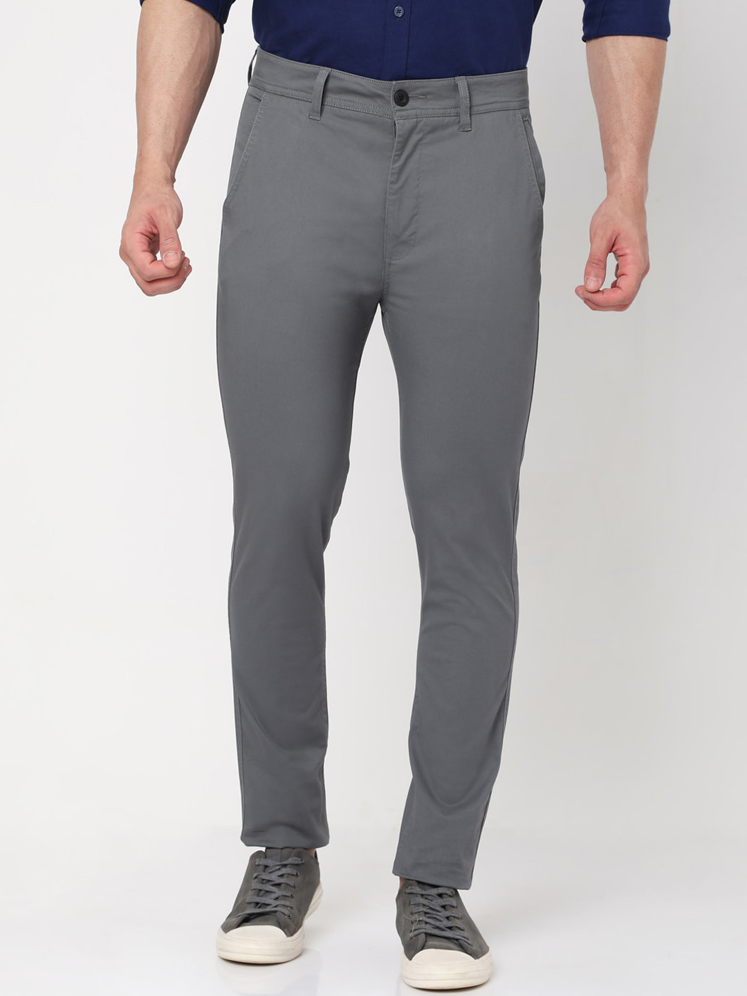 MERCHANT MARINE Men Grey Tapered Fit Chinos Trouser