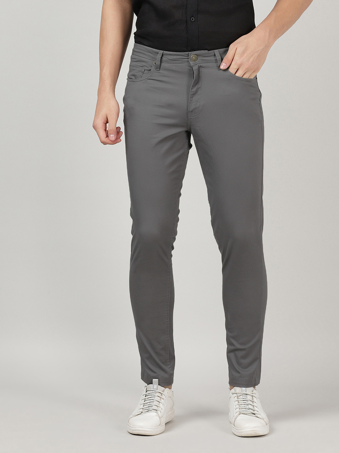 MERCHANT MARINE Men Grey Slim Fit Trousers