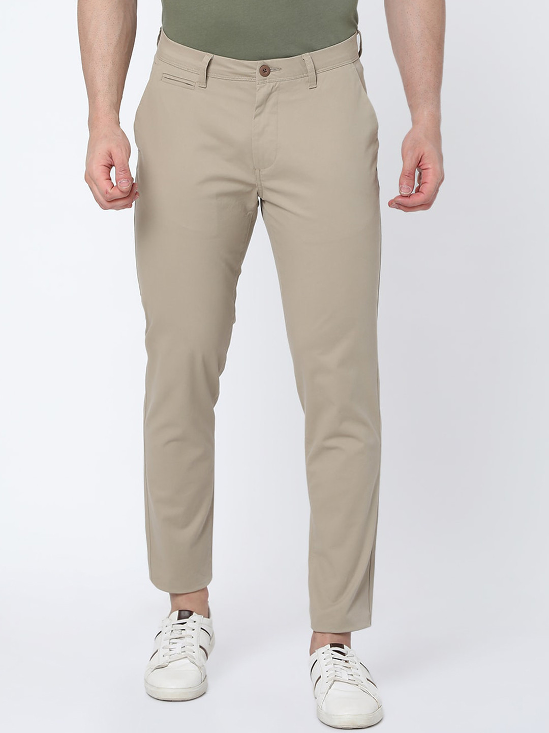 MERCHANT MARINE Men Khaki Tailored Fit Stretchable Trousers