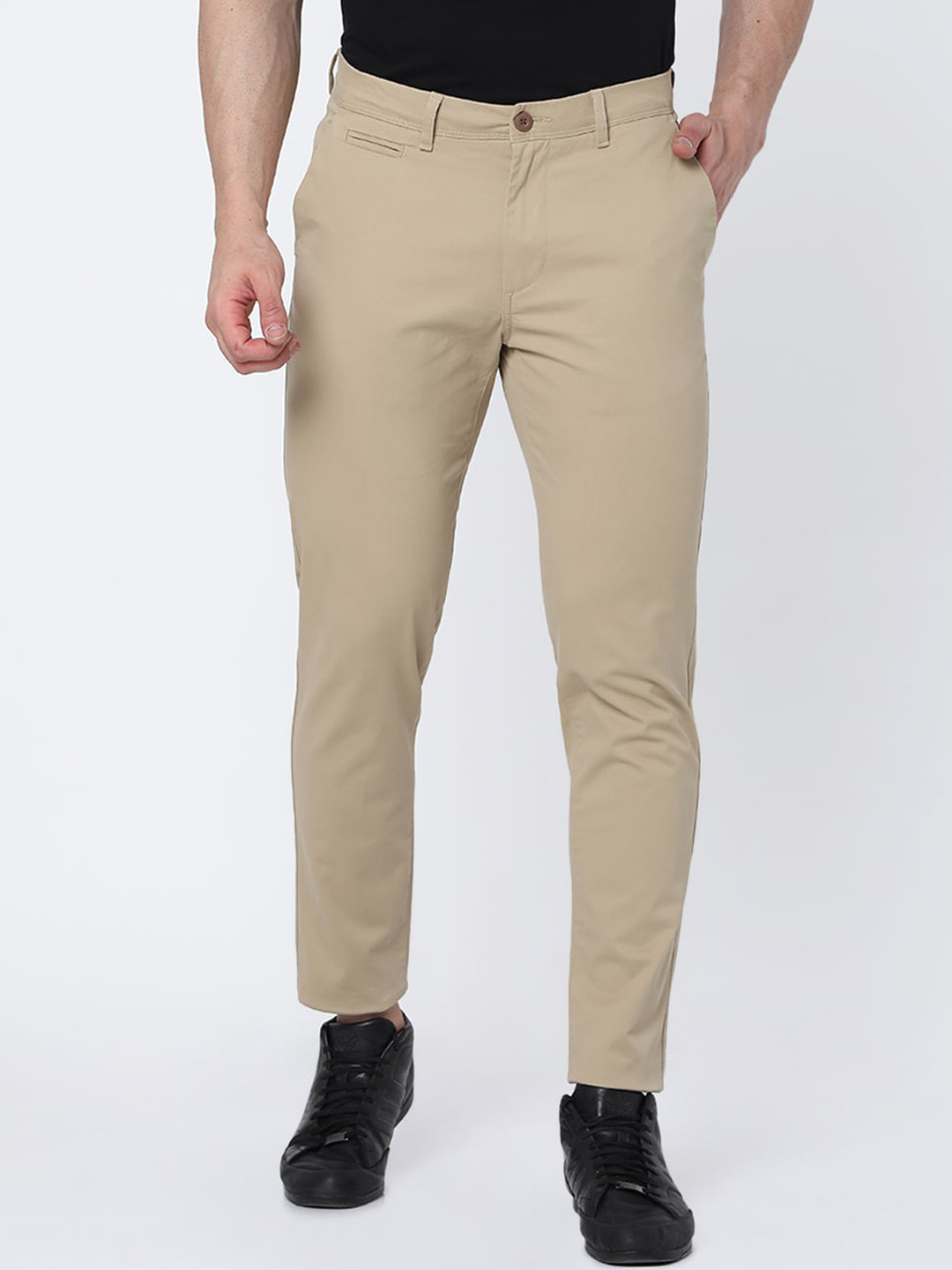 MERCHANT MARINE Men Beige Chinos Tailored Fit Stretchable Trousers