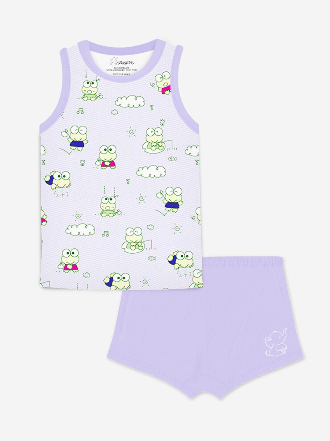 Snugkins Kids Lavender Printed Organic Cotton T-shirt with Trousers