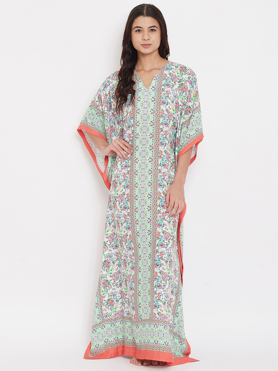 The Kaftan Company Off White Printed Kaftan Nightdress