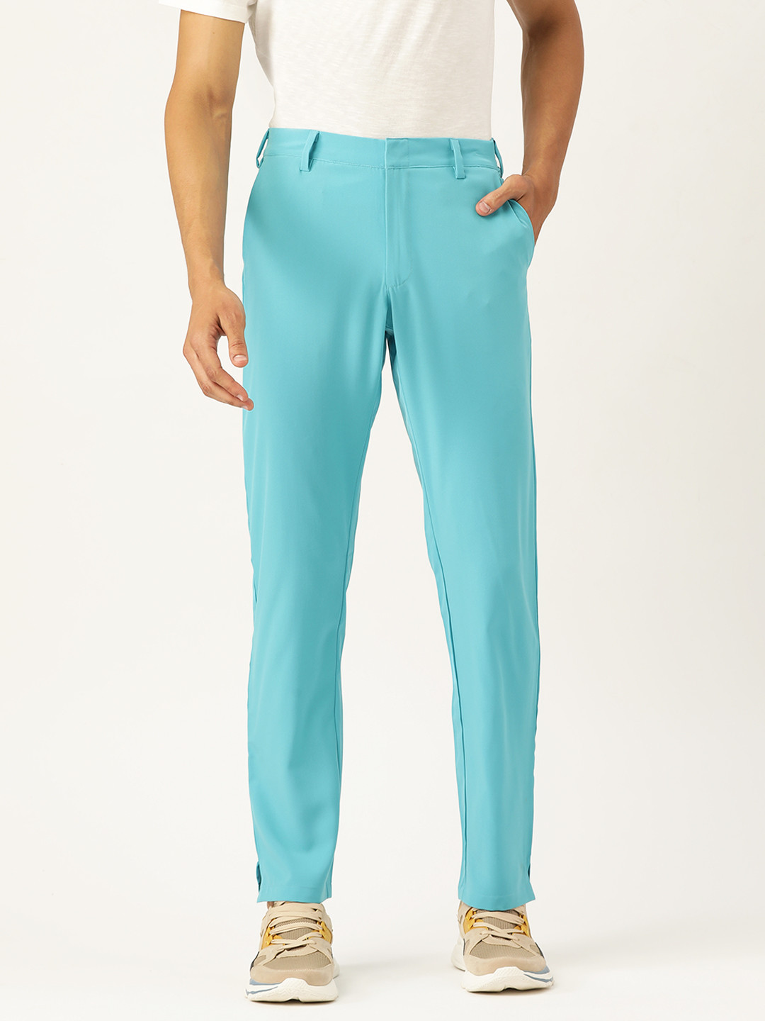 Truerevo Men Blue Solid Original Split Hem Chinos