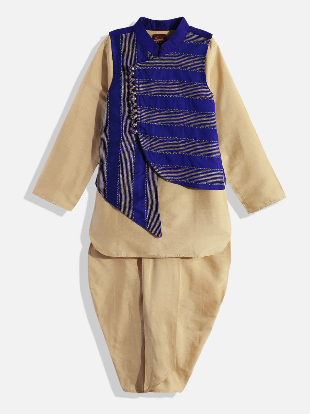 Twisha Boys Beige & Blue Embellished Clothing Set