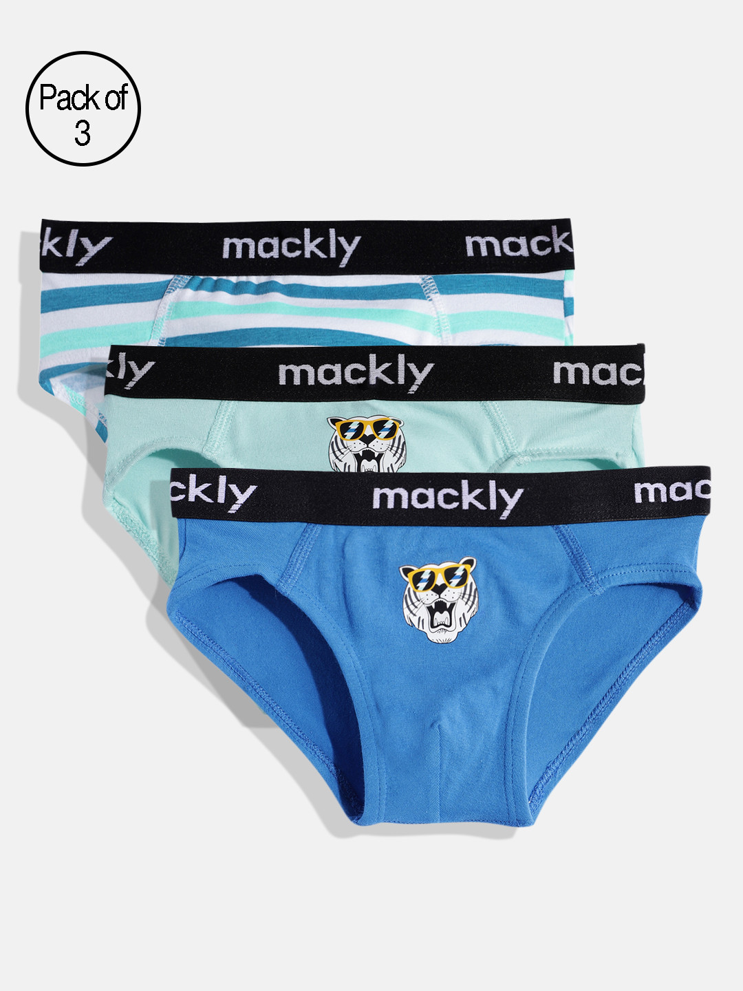 mackly Boys Pack of 3 Blue & White Printed Briefs