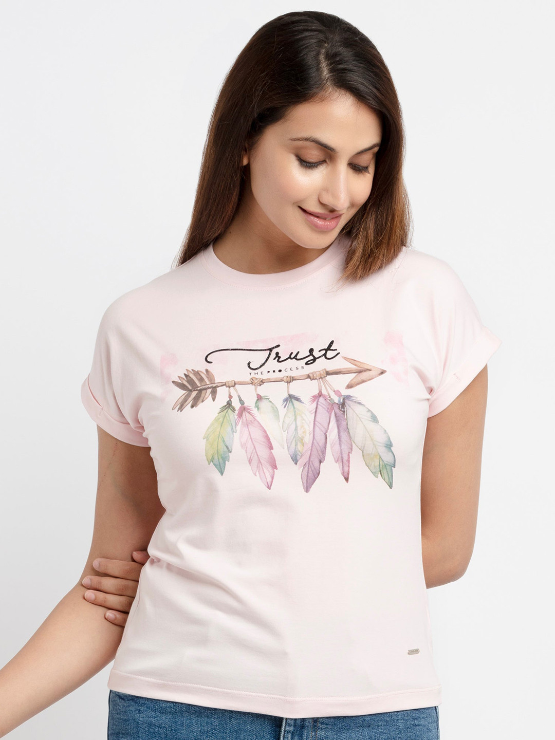 Status Quo Women Pink Typography Printed T-shirt