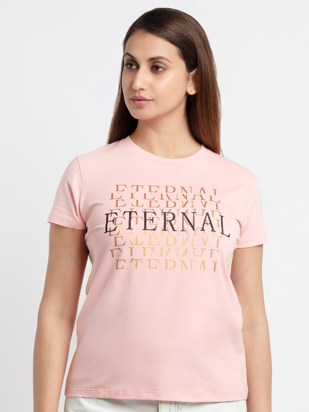 Status Quo Women Pink Typography Printed Cotton T-shirt