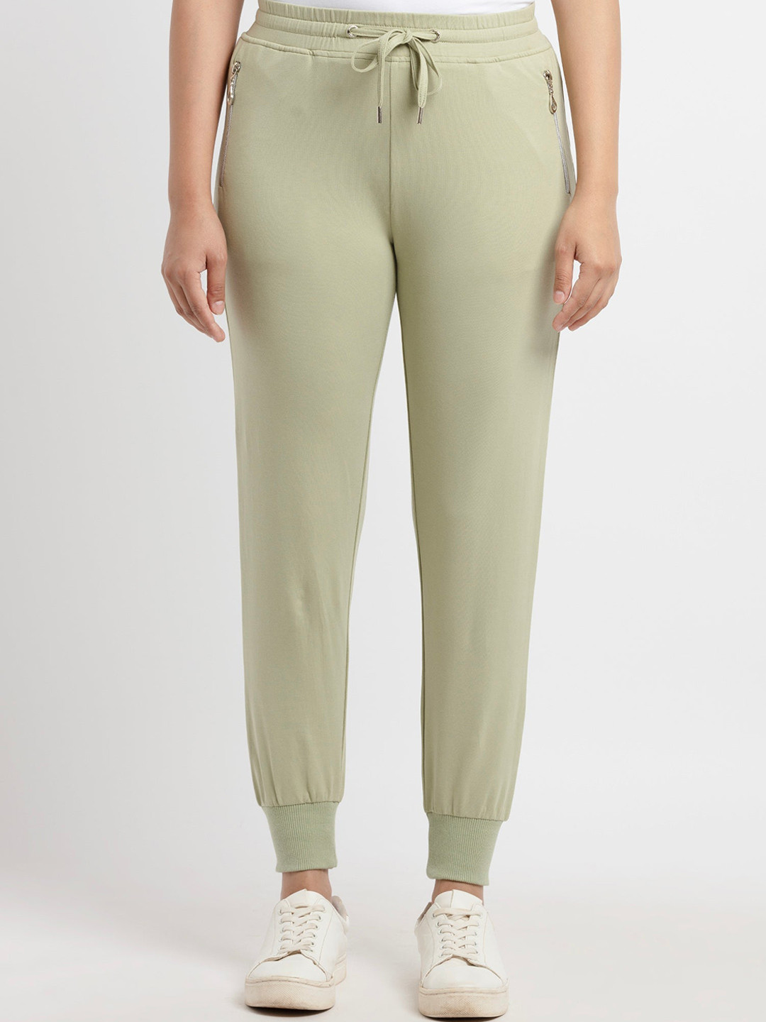 Status Quo Women Sage Green Cotton Joggers
