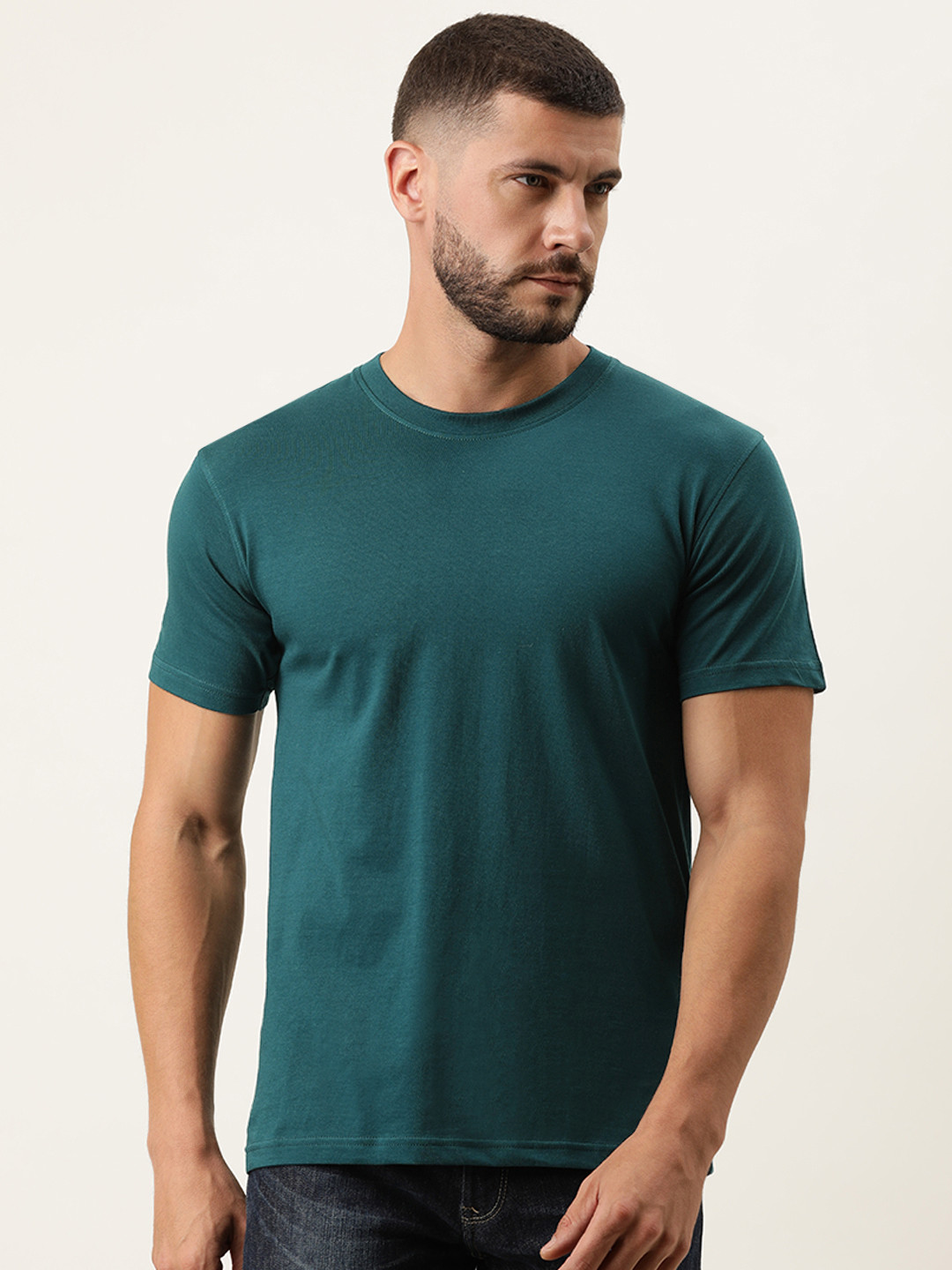 ARISE Men Teal Green Bio Finish Cotton T-shirt