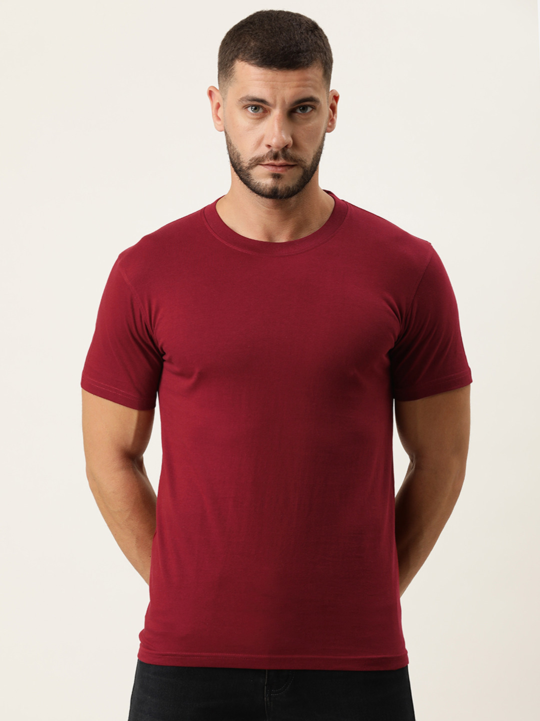 ARISE Men Maroon Bio Finish Cotton T-shirt