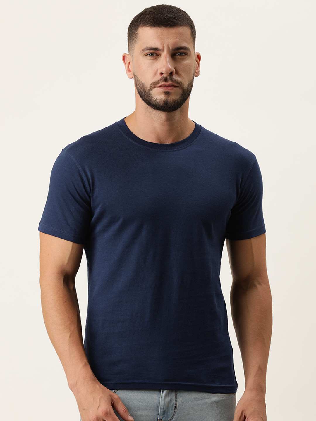 ARISE Men Navy Blue Bio Finish Cotton T-shirt