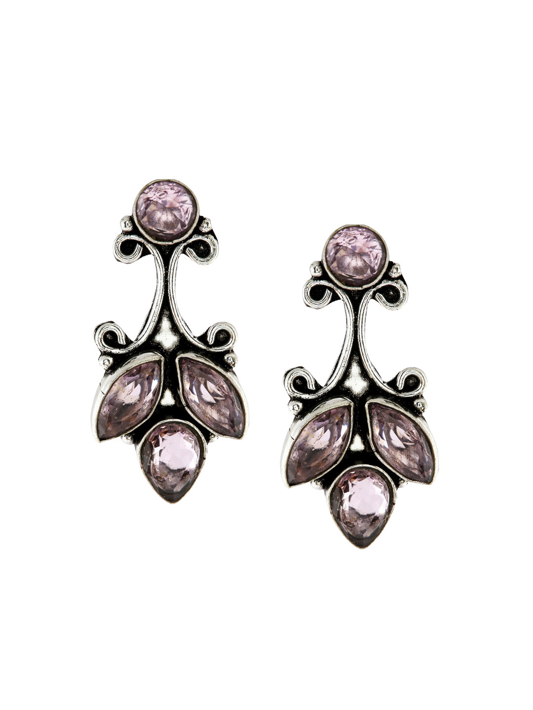EL REGALO 925 Silver Sterling Pink Floral Silver-Plated Drop Earrings