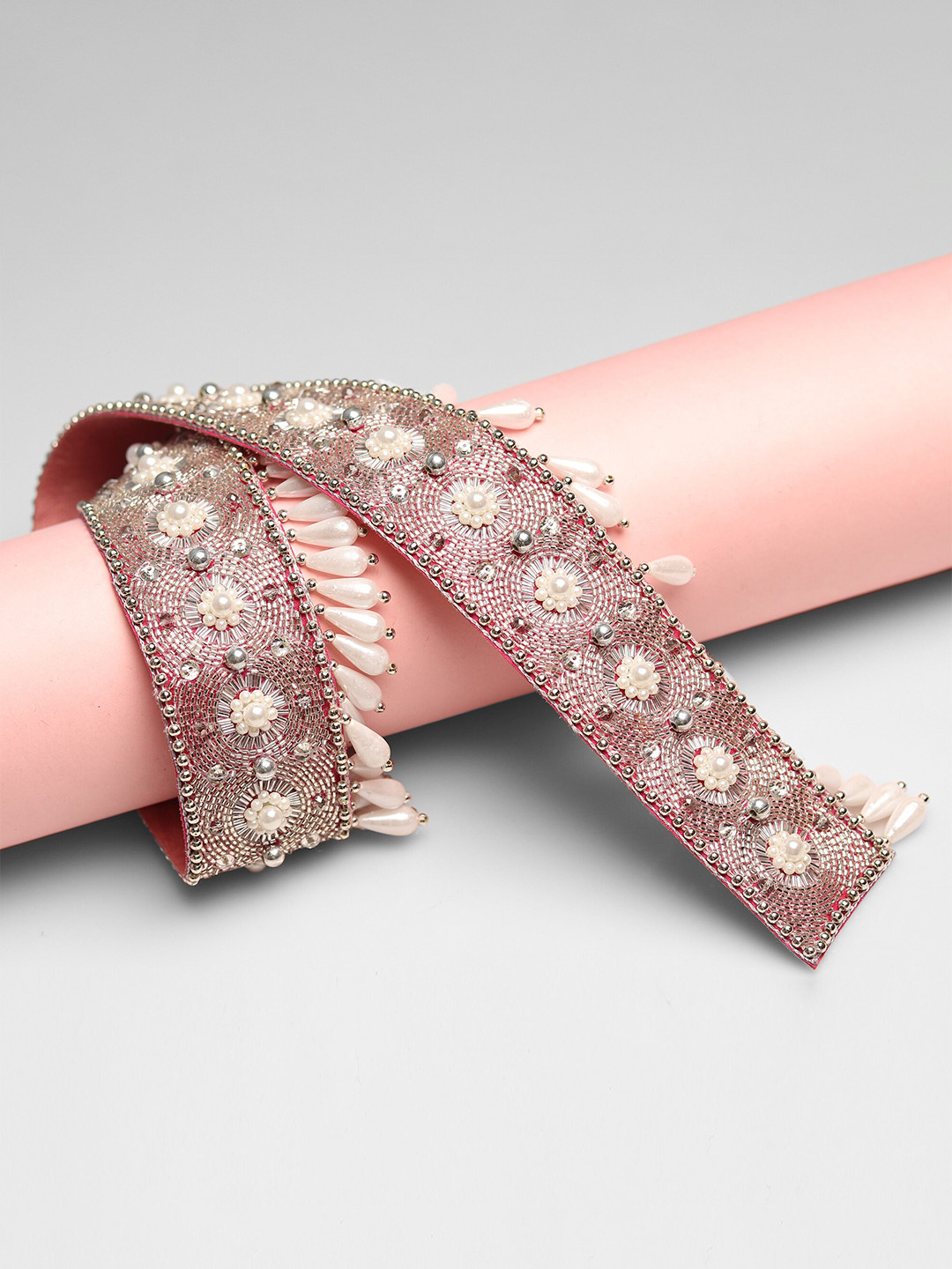 MODARTA Women White Pearls & Swarovski Crystals Studded Belt