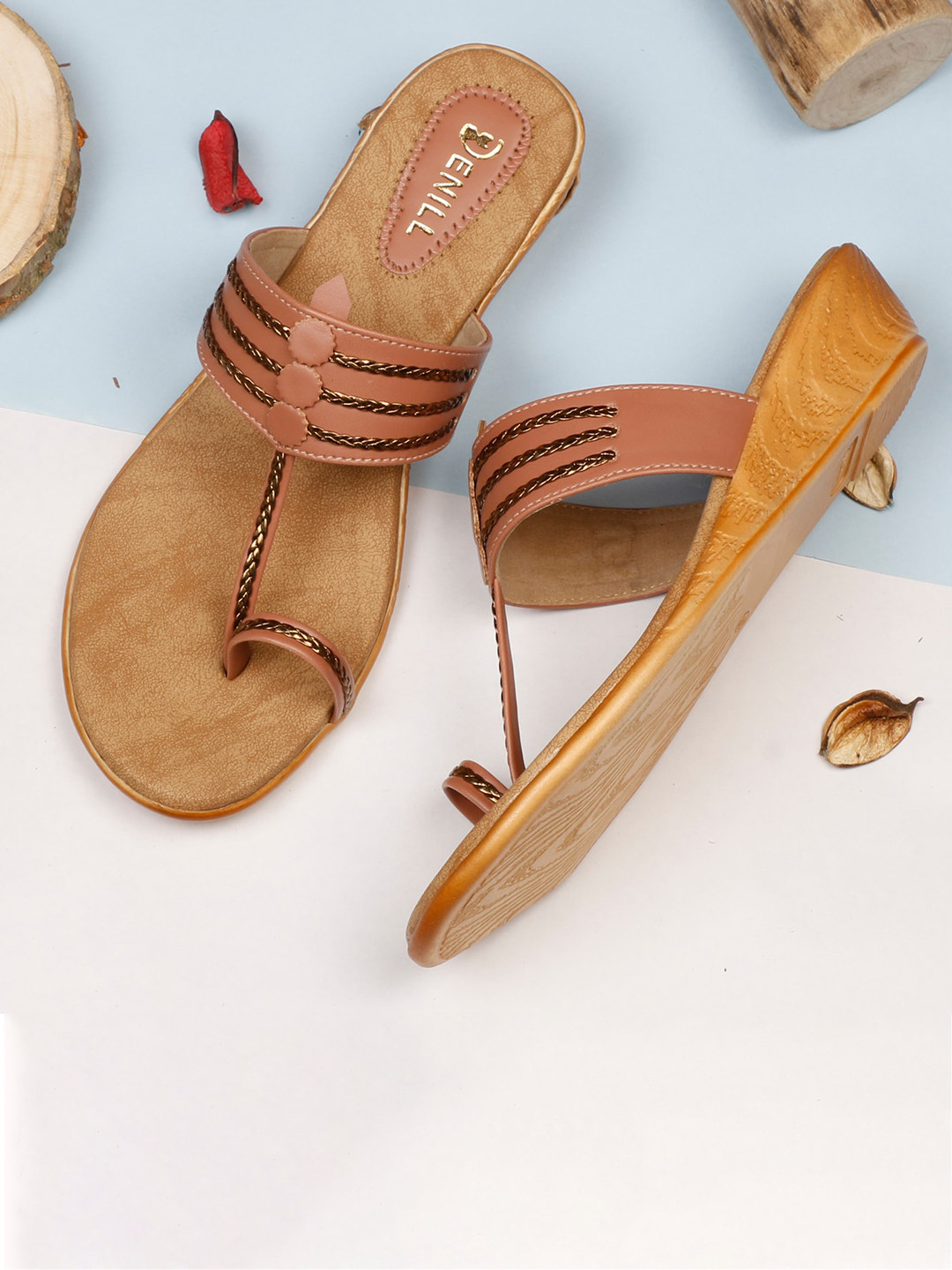 Denill Women Dusty Pink & Gold-Toned Braided Wedges