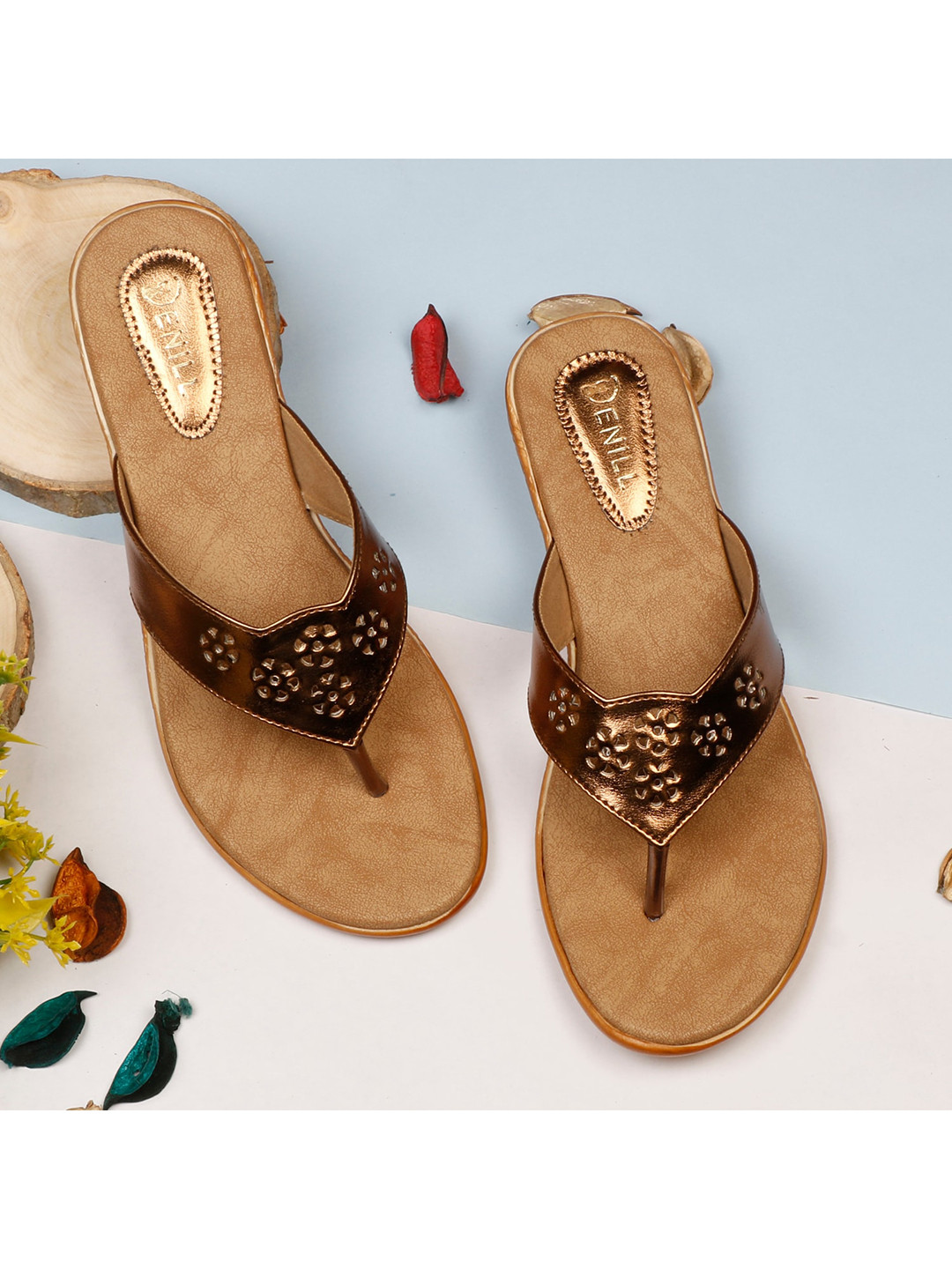 Denill Women Copper-Toned Solid Wedge Heels with Laser Cuts