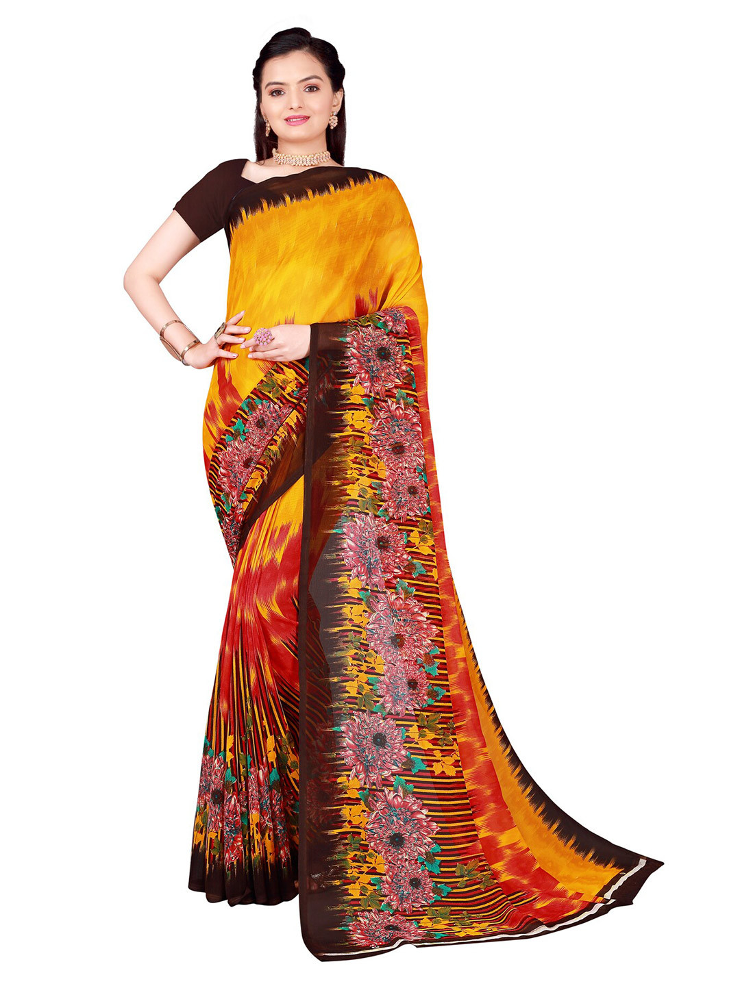 Florence Yellow & Red Floral Saree