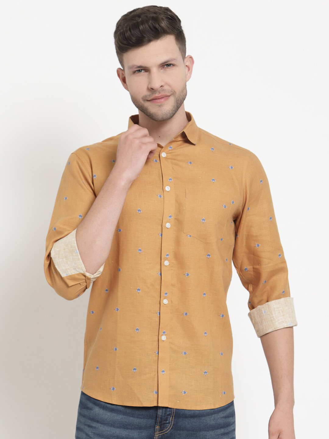 Emerals Men Beige Standard Printed Casual Shirt