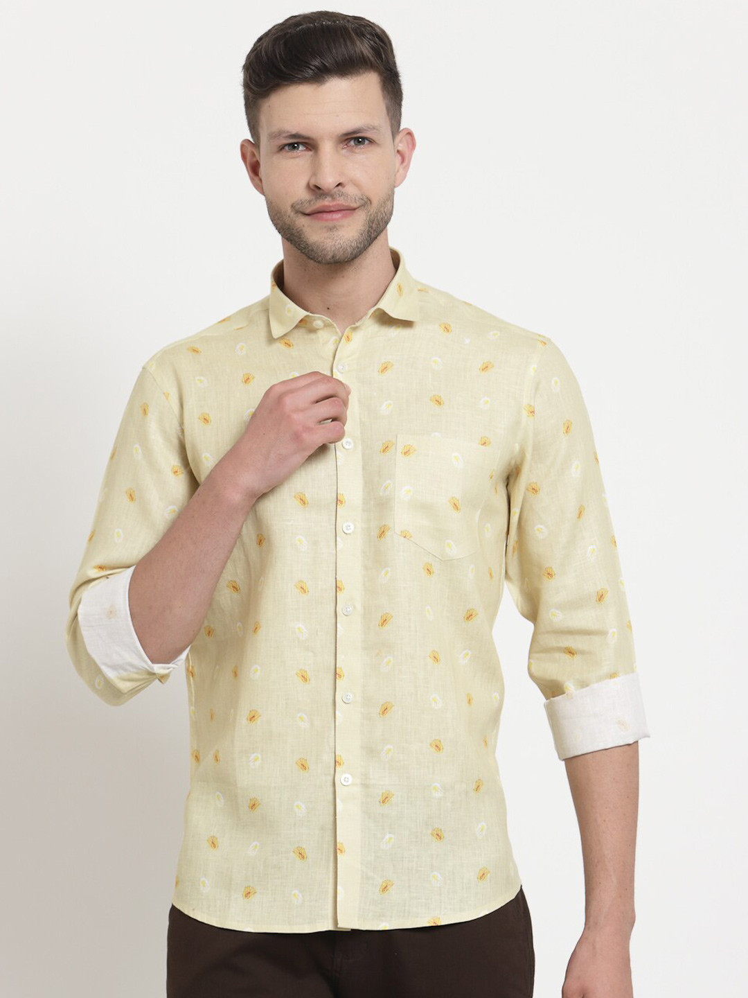 Emerals Men Yellow & White Conversational Print Casual Shirt