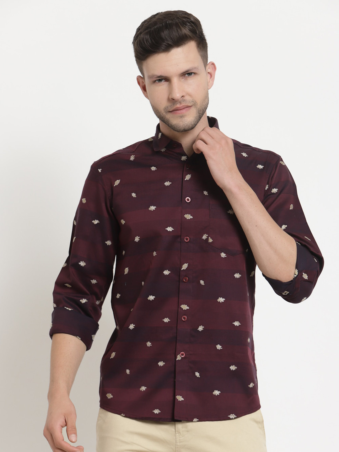 Emerals Men Maroon Standard Printed Shirt