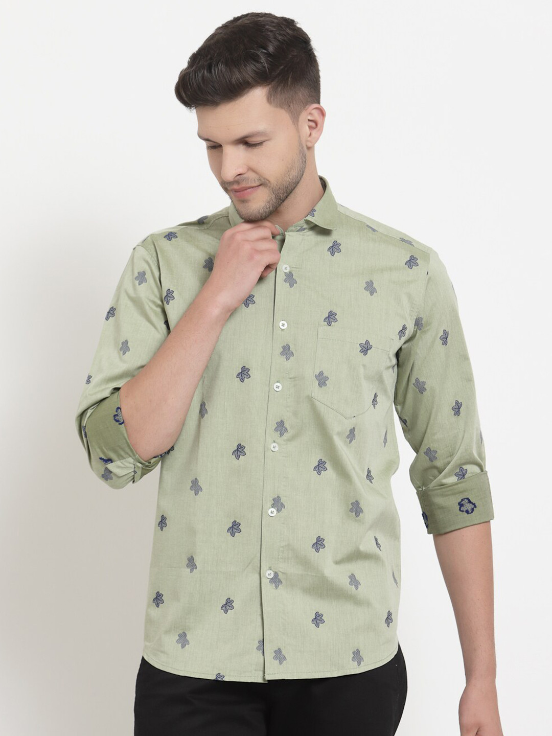 Emerals Men Green Standard Printed Casual Shirt