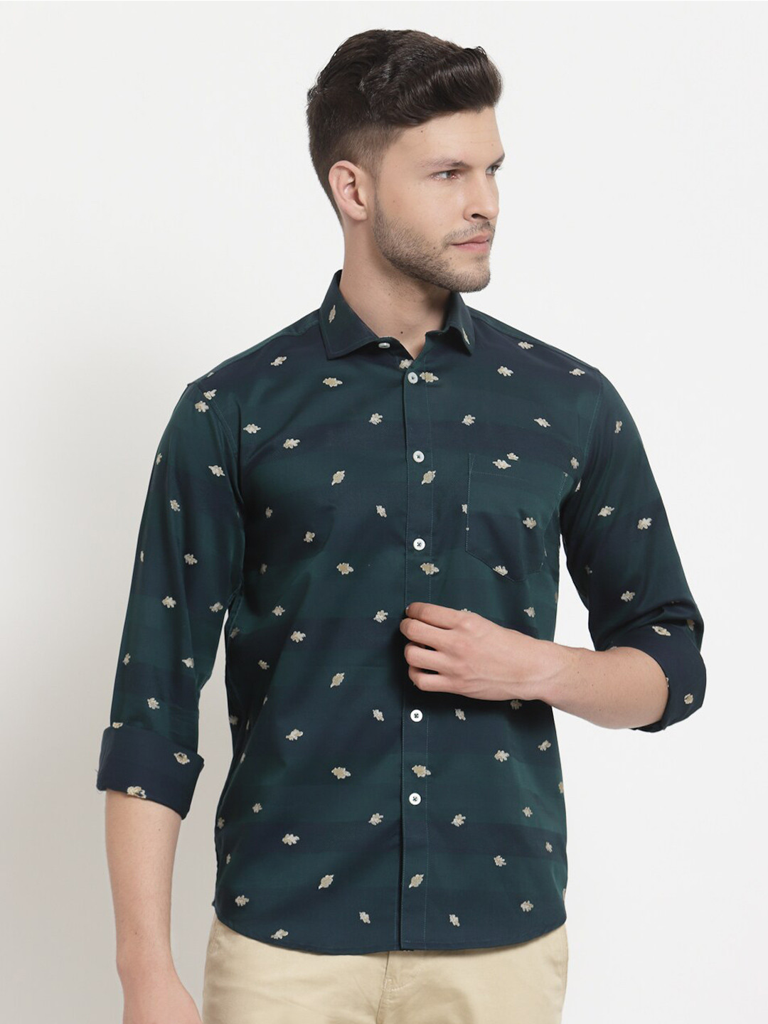 Emerals Men Teal Standard Printed Casual Shirt