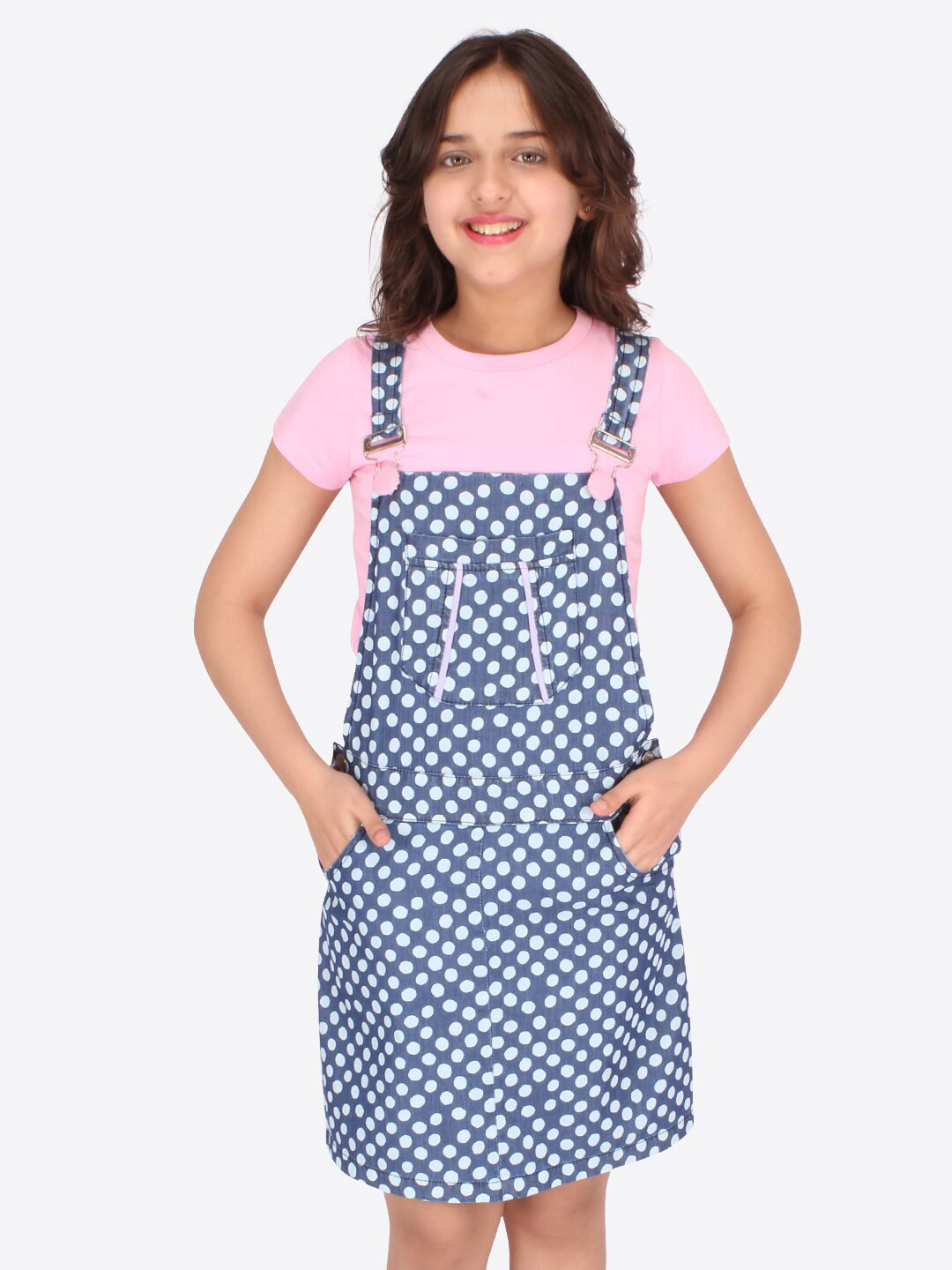 CUTECUMBER Pink Denim Pinafore Dress