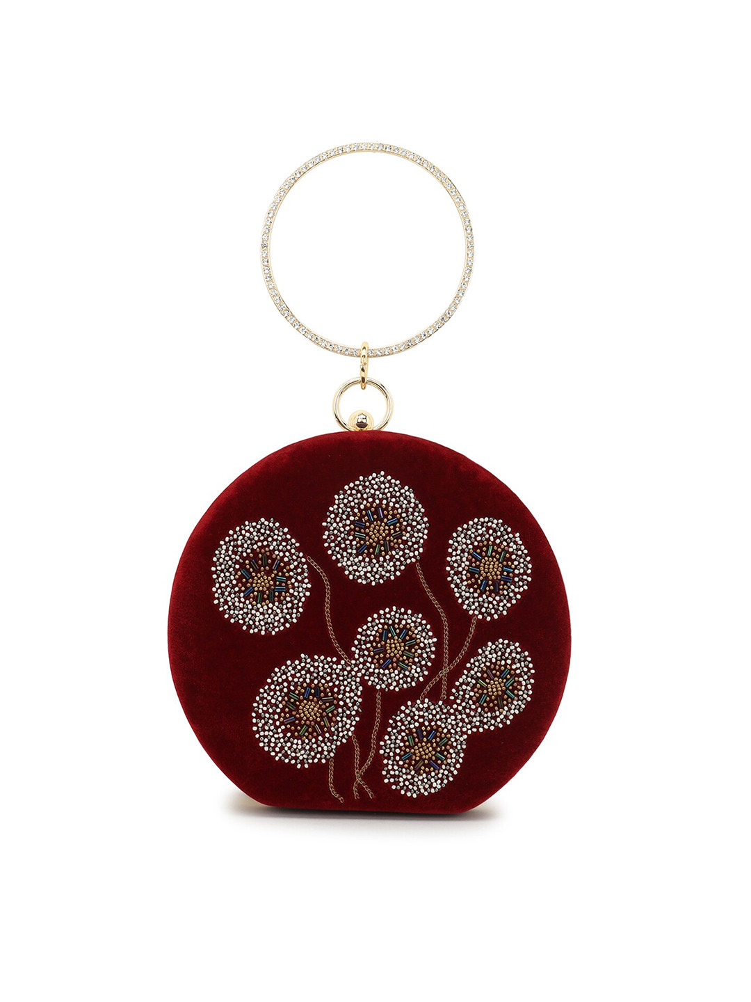 Spice Art Maroon & White Embroidered Box Clutch
