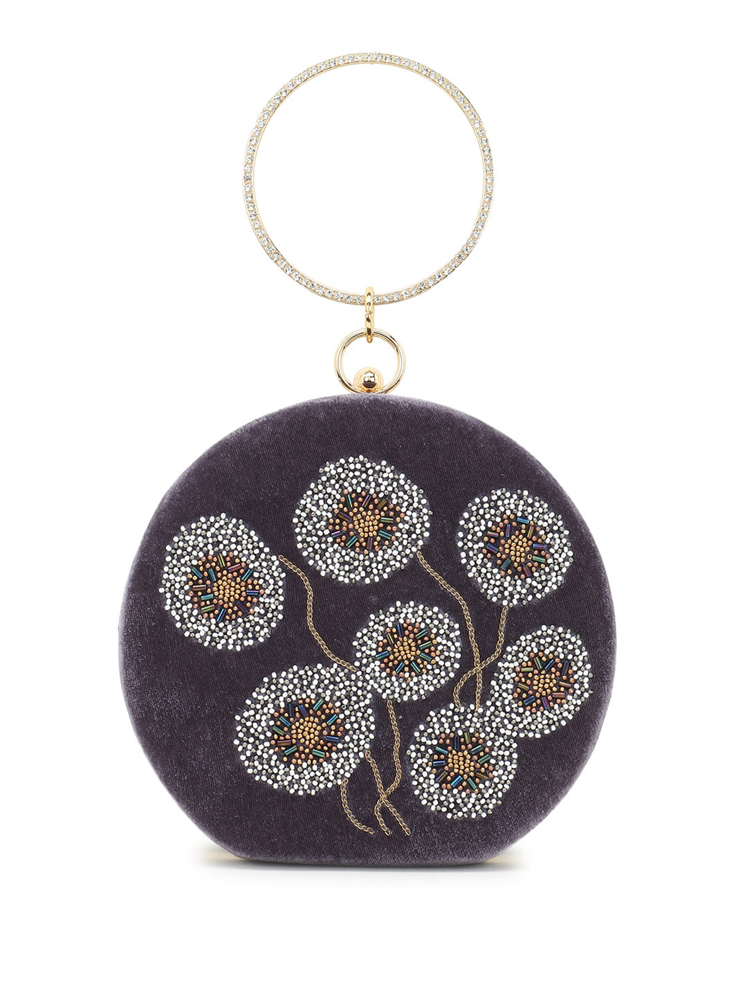 Spice Art Grey & White Embroidered Half Moon Clutch