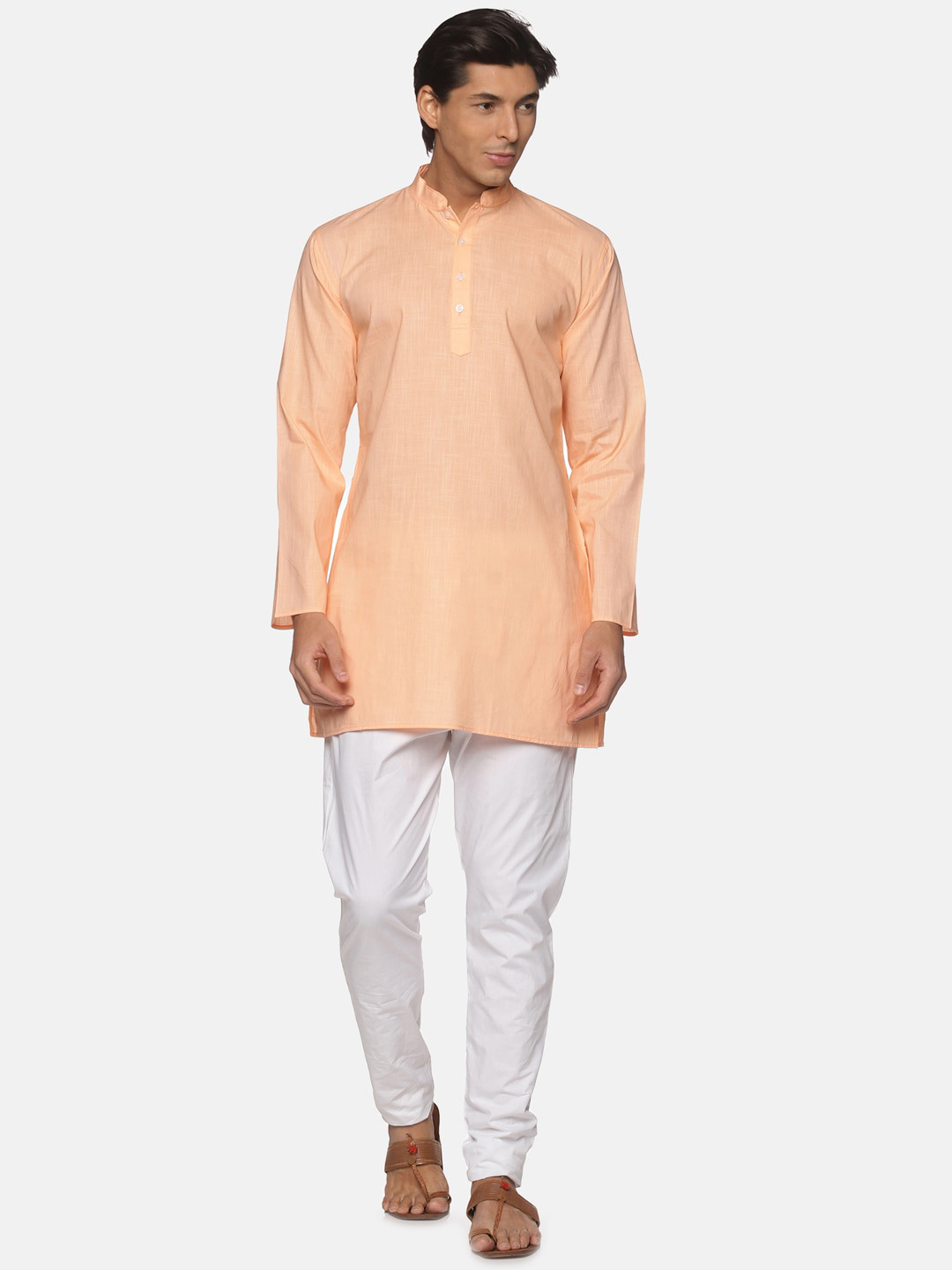 Sethukrishna Men Orange Pure Cotton Kurta with Pyjamas