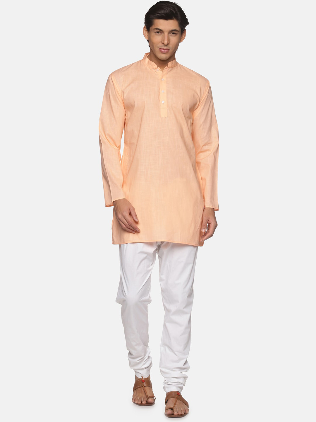 Sethukrishna Men Orange Pure Cotton Kurta with Pyjamas