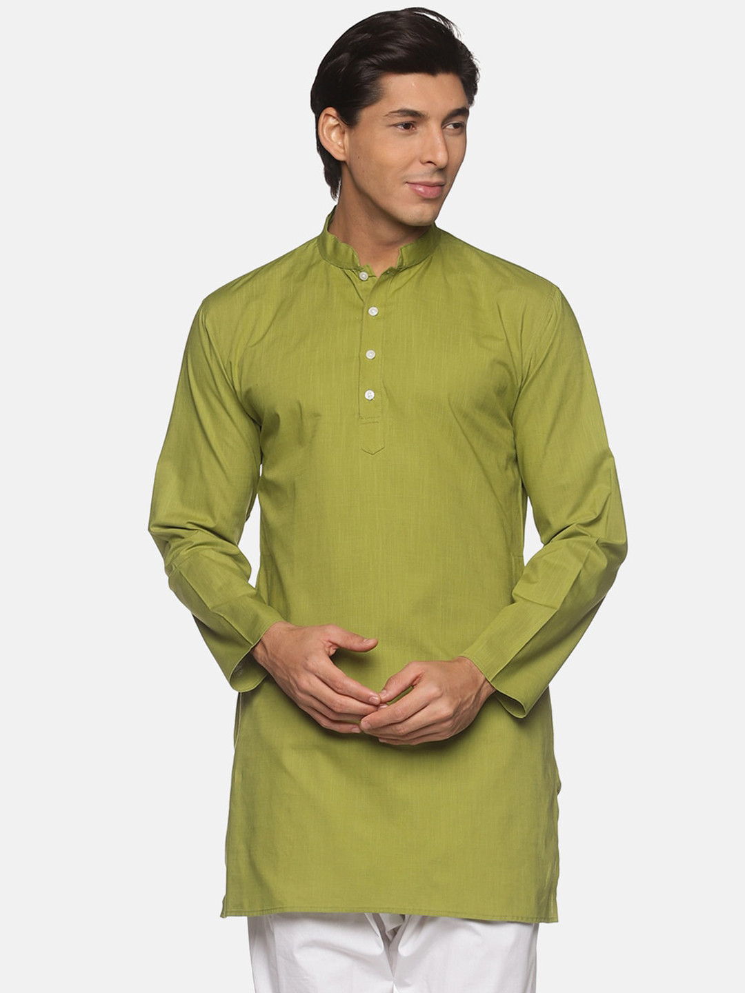 Sethukrishna Men Olive Green Cotton Kurta