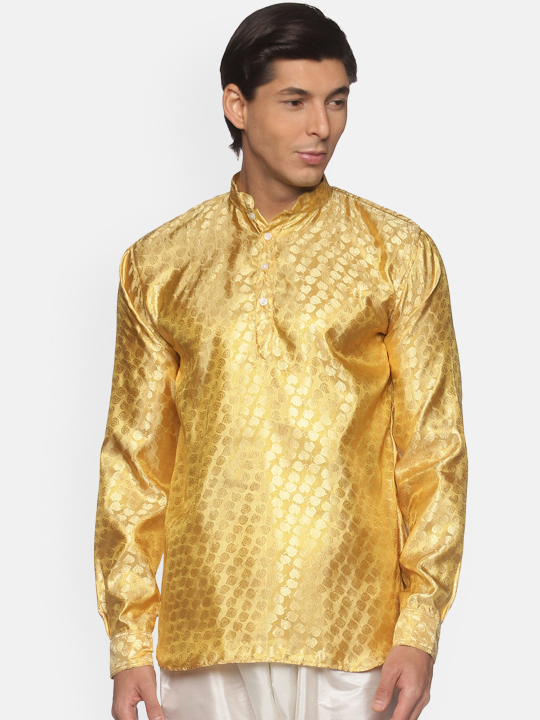 Sethukrishna Men Gold-Toned Ethnic Motifs Art Silk Kurta