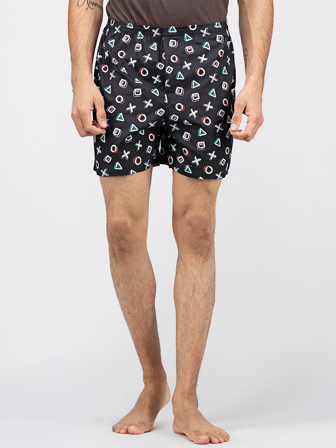 wHAT'S DOwn Men Black Printed Cotton Boxer Shorts