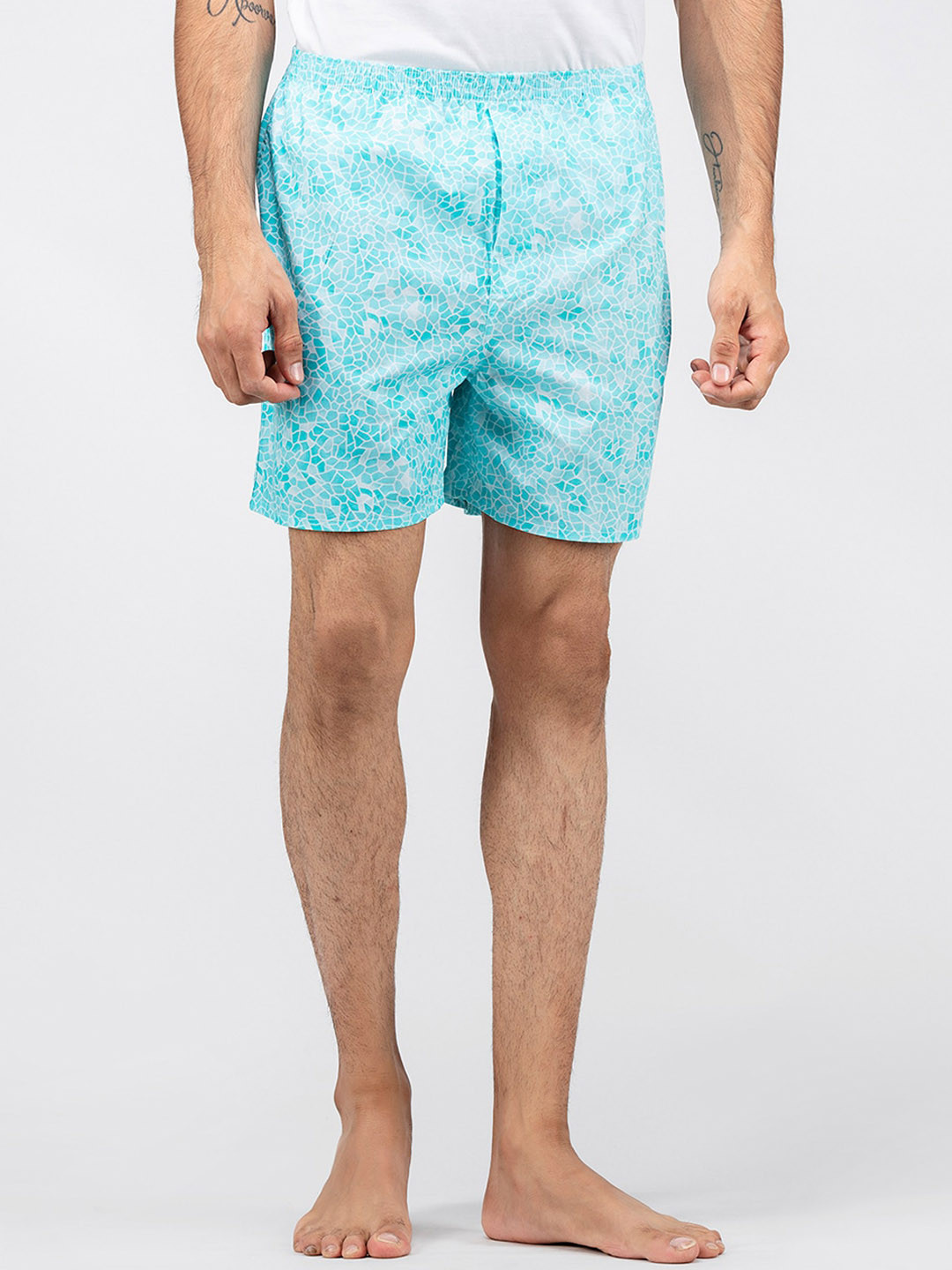 wHAT'S DOwn Men Blue & White Printed Pure Cotton Boxers