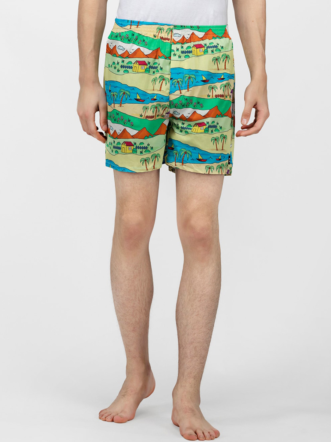 wHAT'S DOwn Men Green & Blue Printed Pure Cotton Boxer