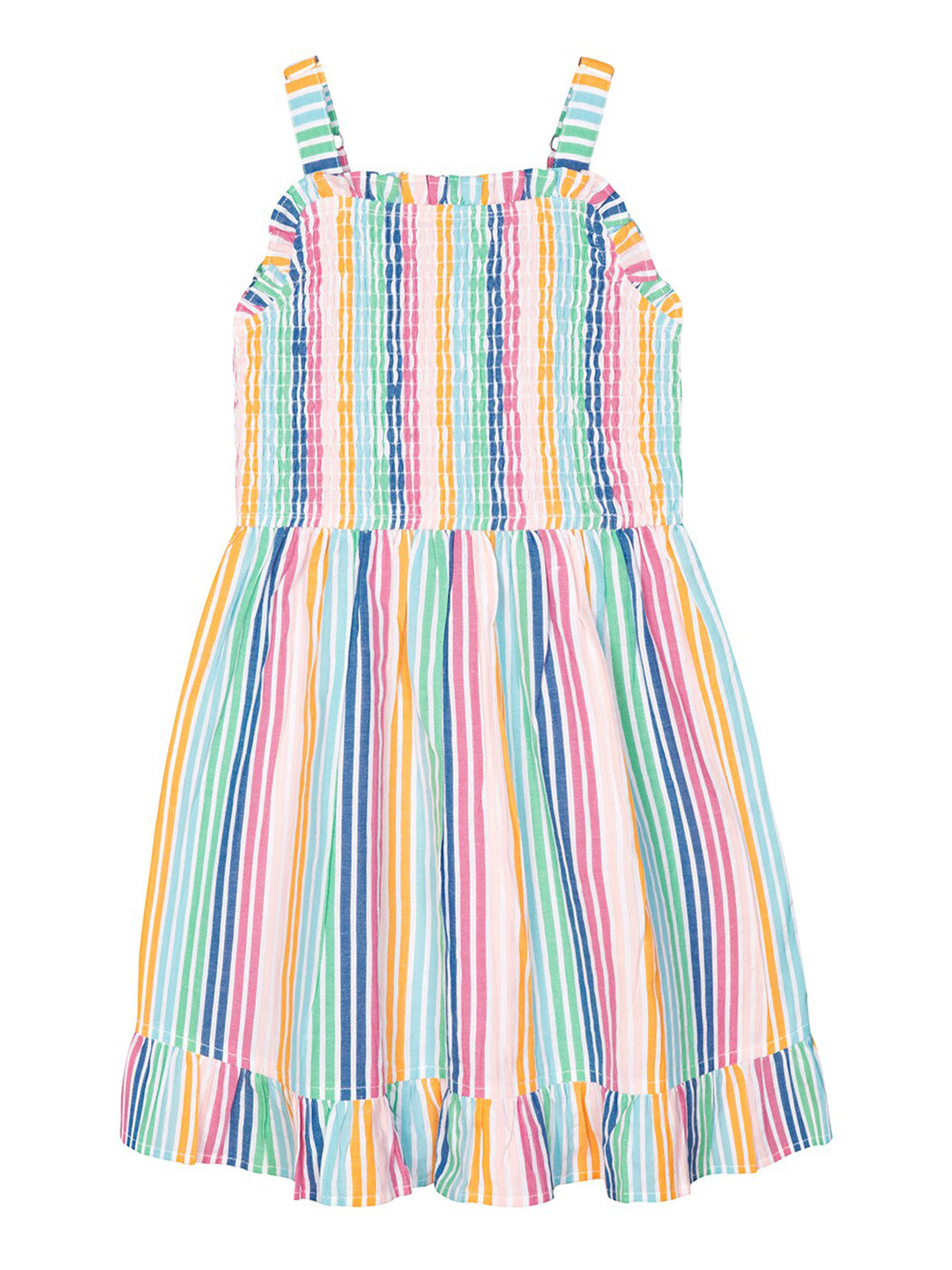 Budding Bees Girls Multicoloured Striped Cotton Smocked Fit & Flare Dress