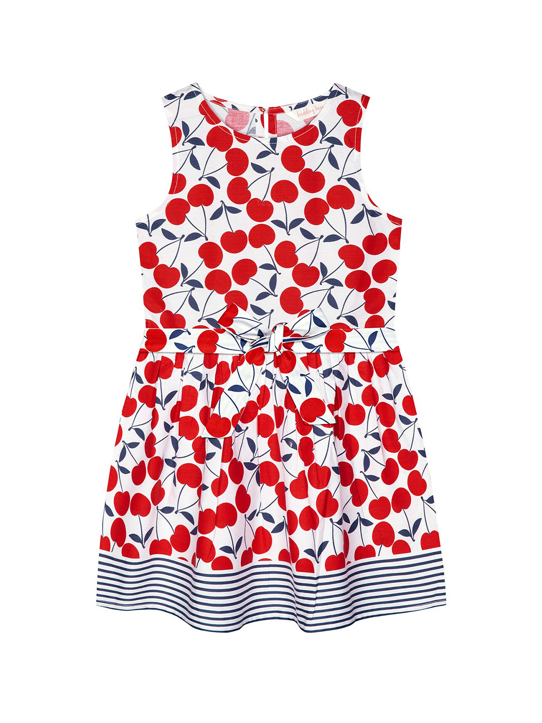 Budding Bees Girls White & Red Printed A-Line Dress