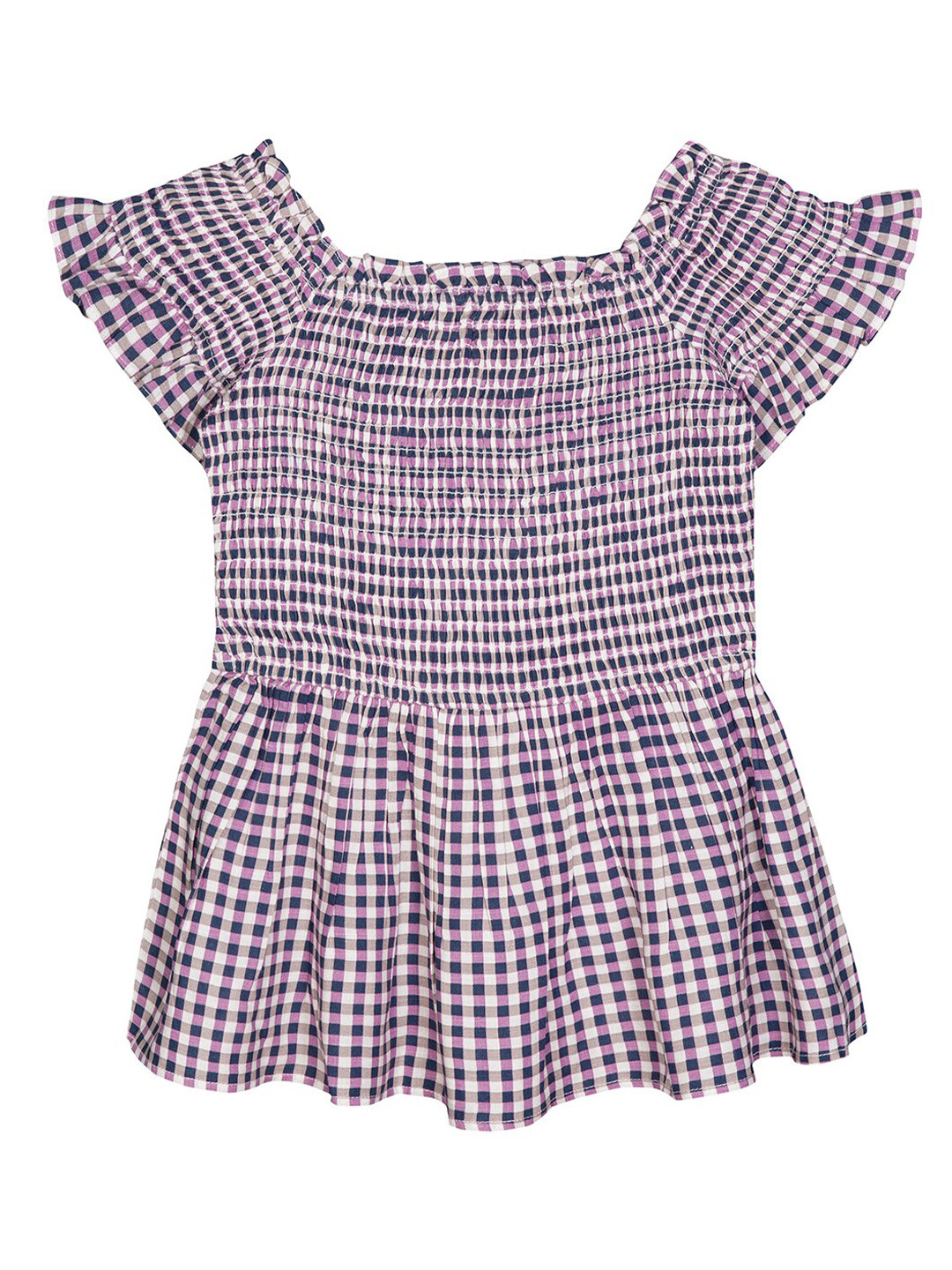 Budding Bees Girls Purple & White Checked Peplum Top