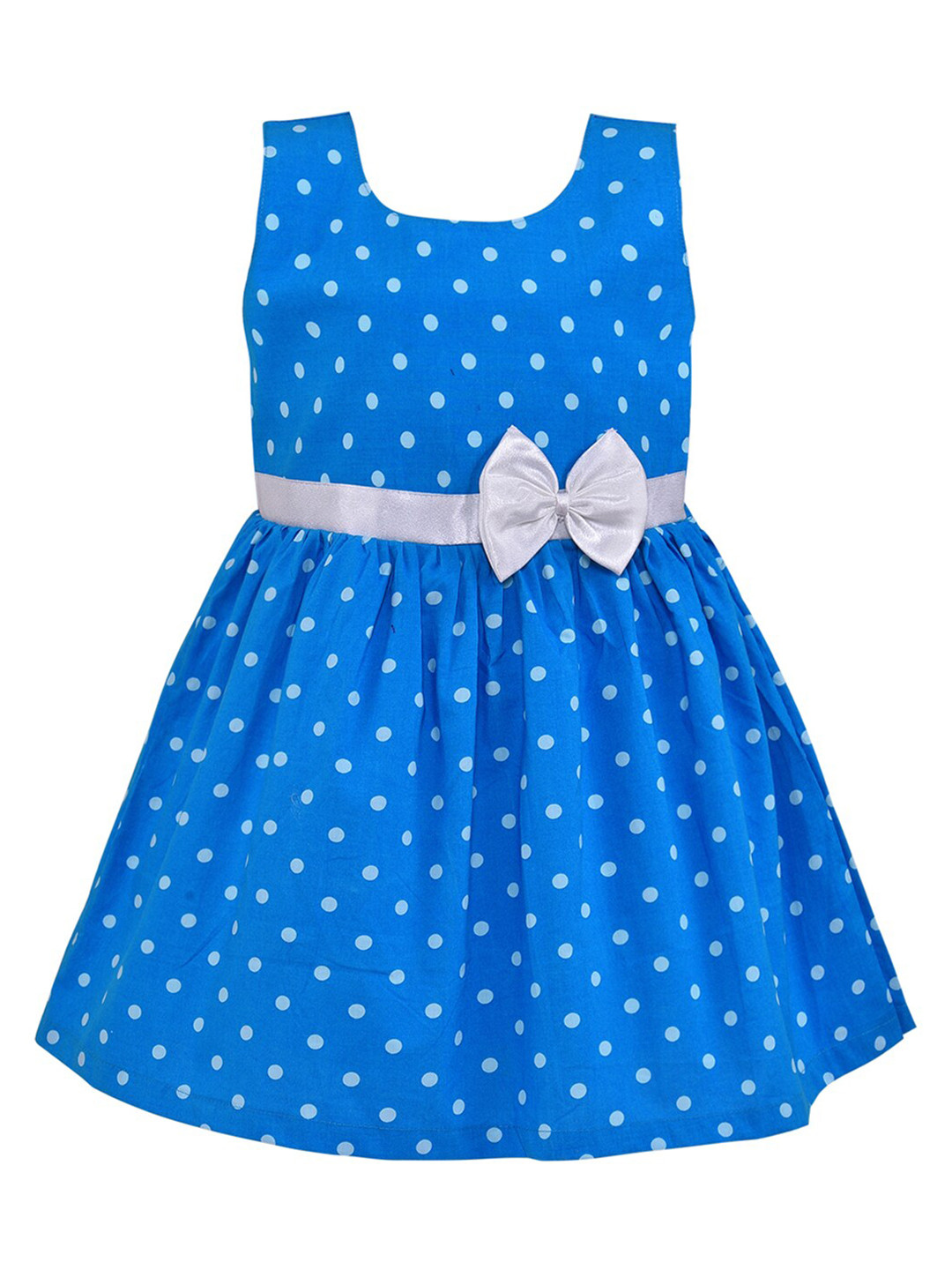 Wish Karo Girls Blue Polka Dot Cotton Dress