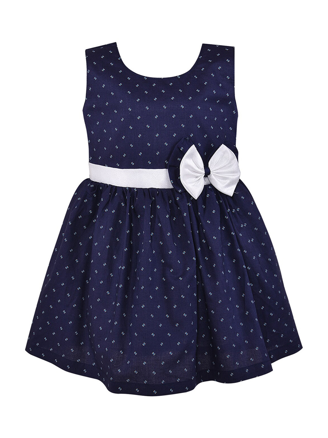 Wish Karo Navy Blue & White Printed Dress