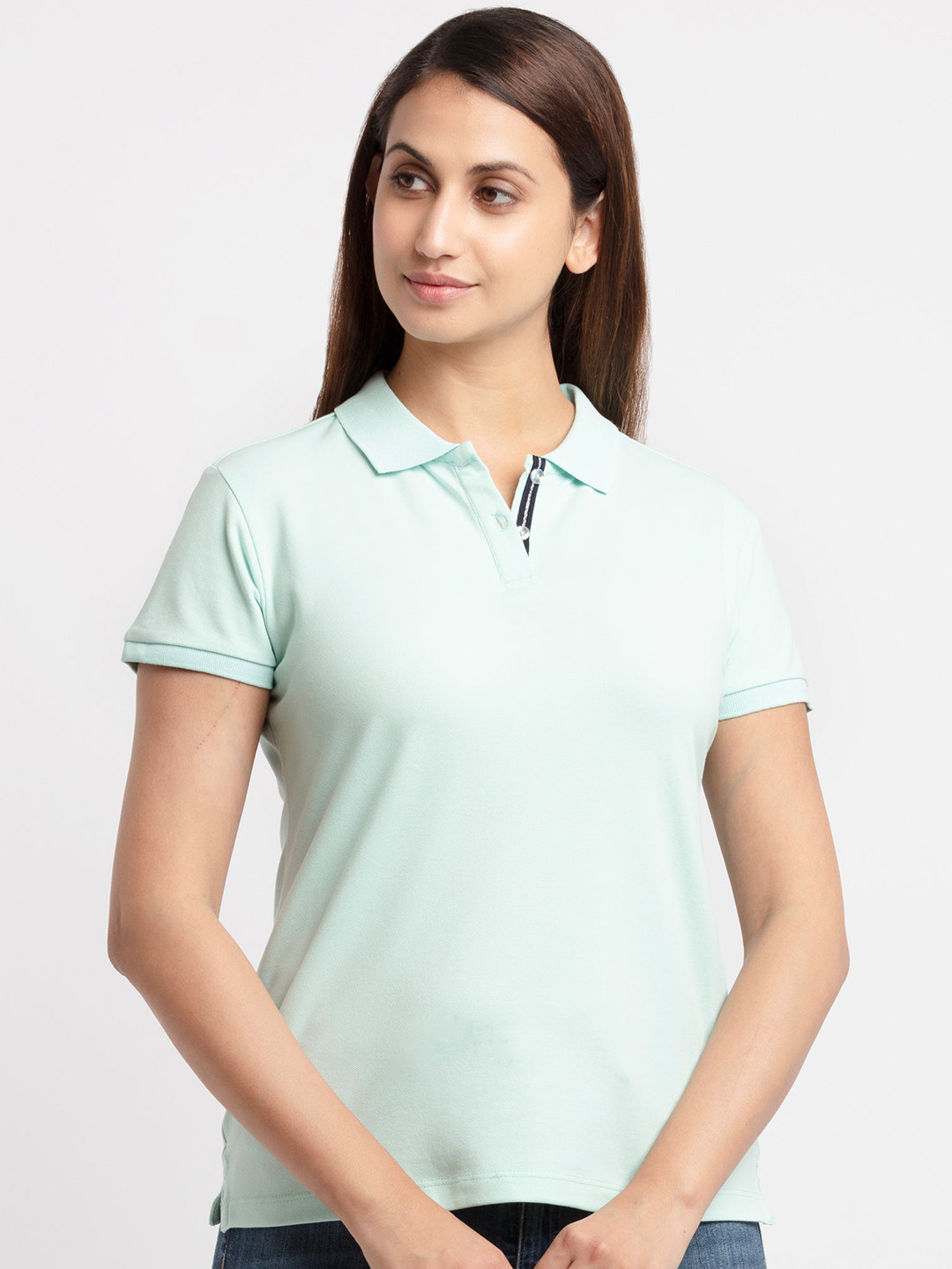 Status Quo Women Green Polo Collar T-shirt