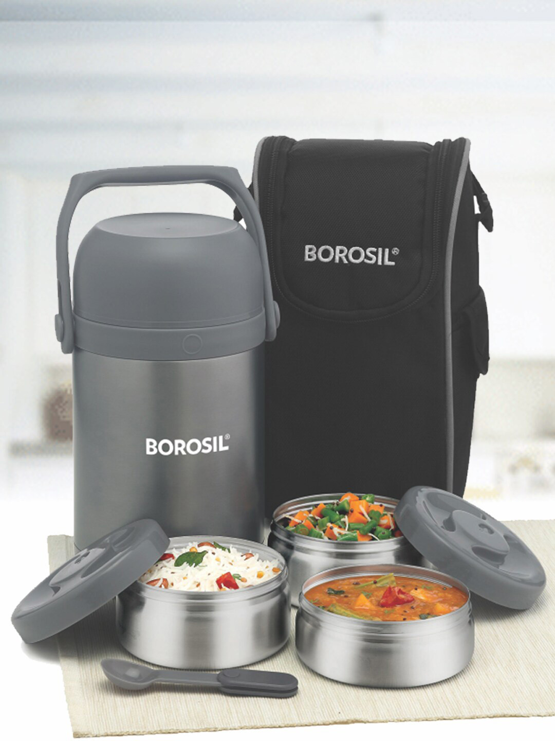 BOROSIL Hot-N-Fresh Steel-Toned Stainless Steel Insulated Lunch Box- 350 ml